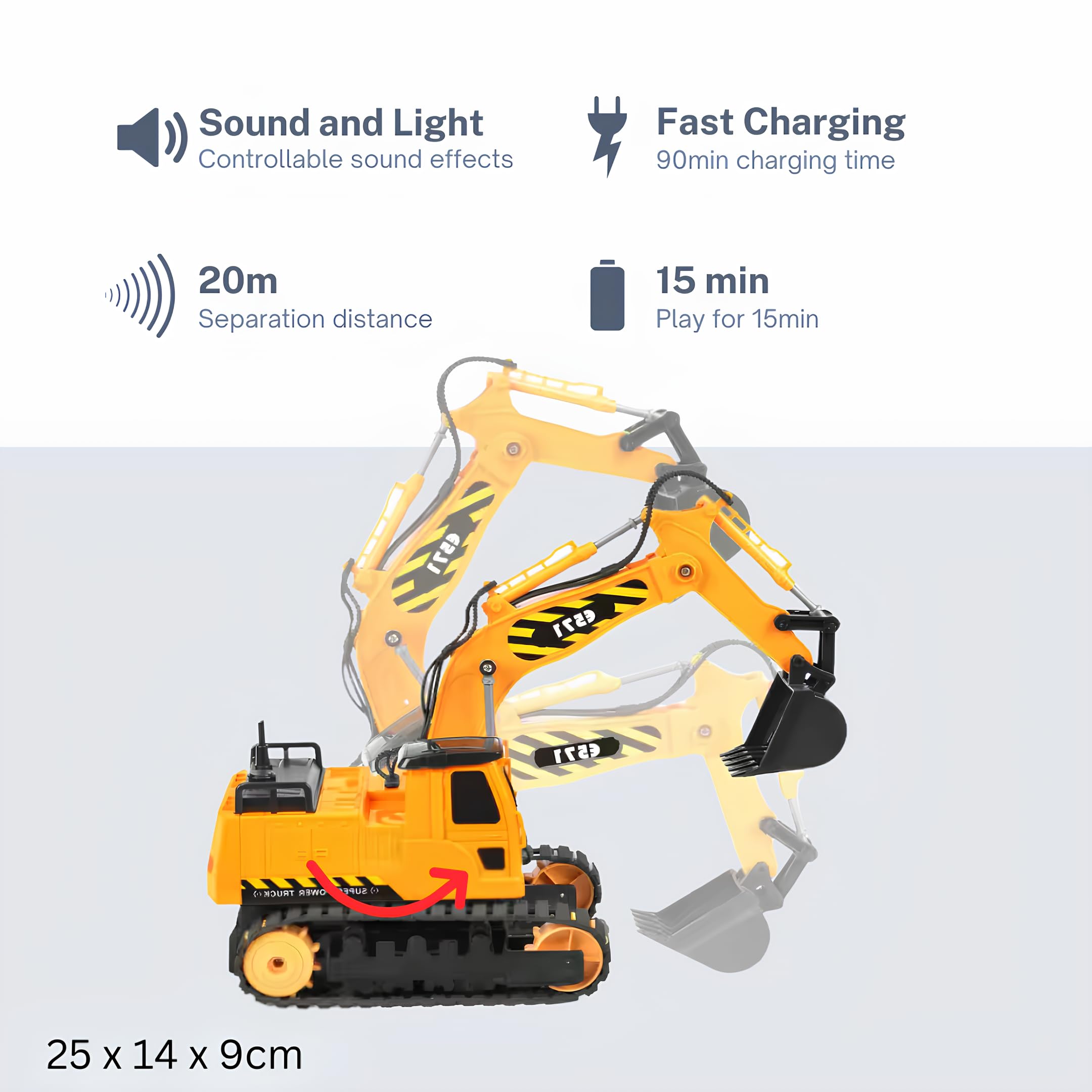RC Trattore Escavatore Telecomandato – Tractopala Bambino Radiocomandato Elettrico – Camion Mini Escavatore idraulico – Gru Cantiere Giocattolo Costruzione - Effetto Luce