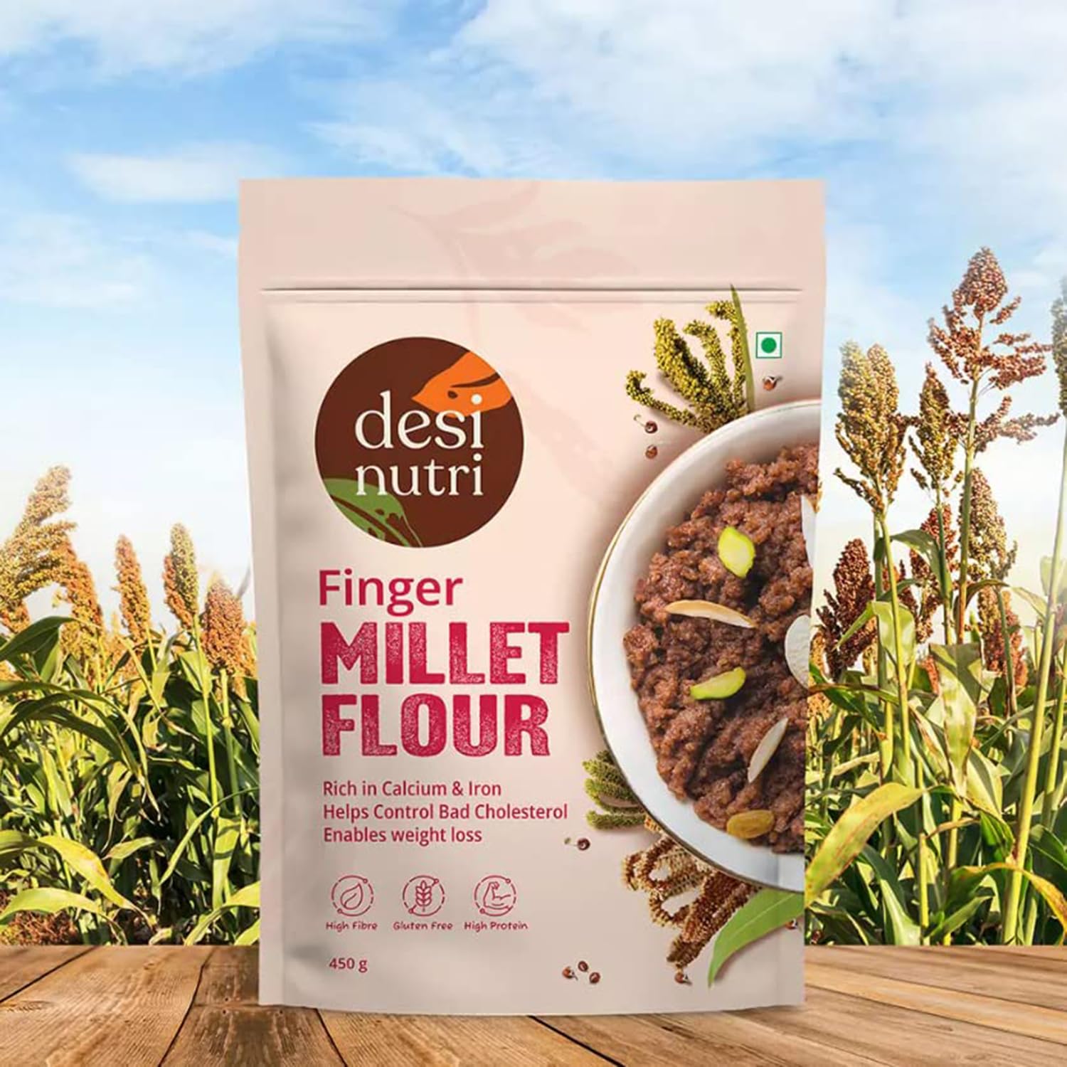 Finger Millet Flour, High Fiber, Gluten Free, 450 gm