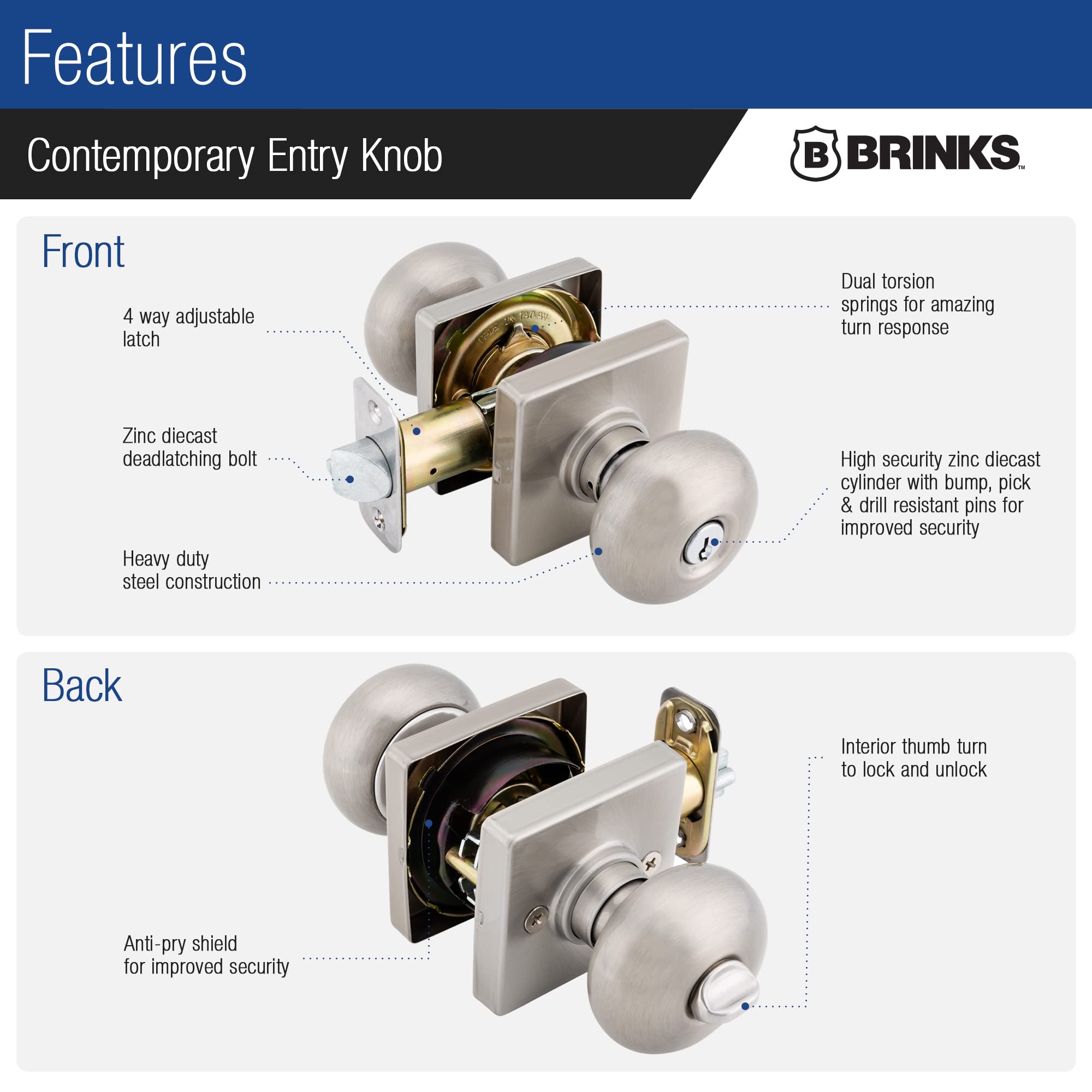 Lot De Boutons De Porte Ikonic – Tulipe – Finition Nickel Brossé – Avec 3 Clés – Neuf