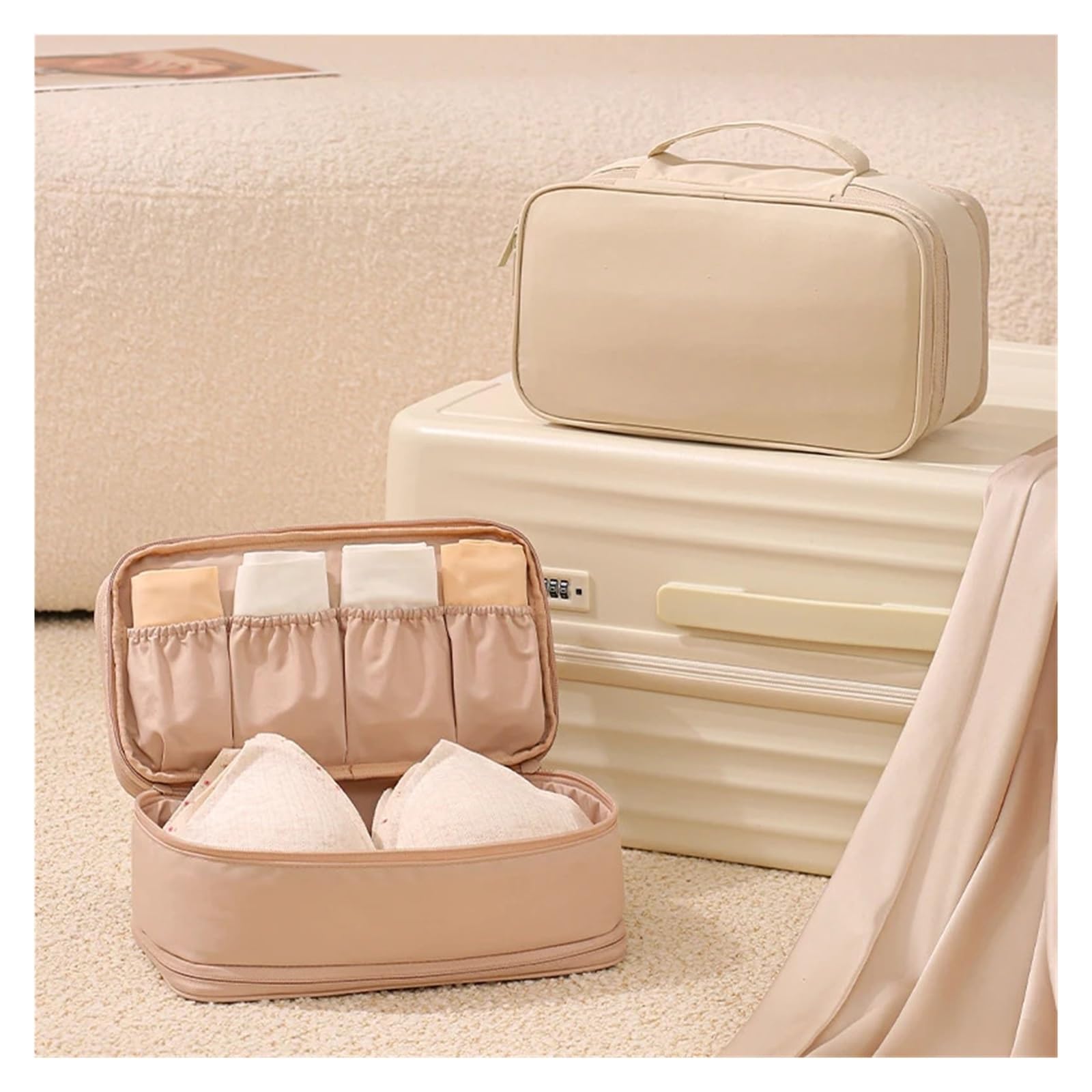 Bolsa Sujetador Viaje Bolsa de sujetador de doble cara de Taslon gruesa mejorada, bolsa de almacenamiento práctica de gran capacidad, organizador de calcetines de ropa interior for viaje de negocios