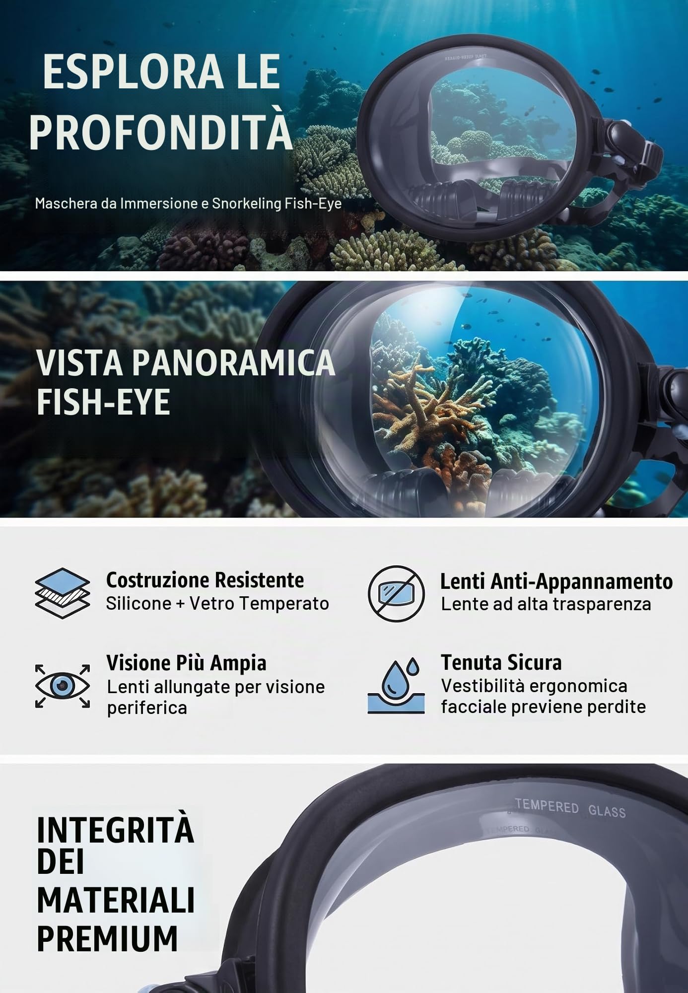 Maschera da Immersione,Stile Retrò Impermeabile Antiappannamento Maschera Apnea per Snorkeling Pesca Subacquea for Uomini Donne Bambini Escursioni Subacquee