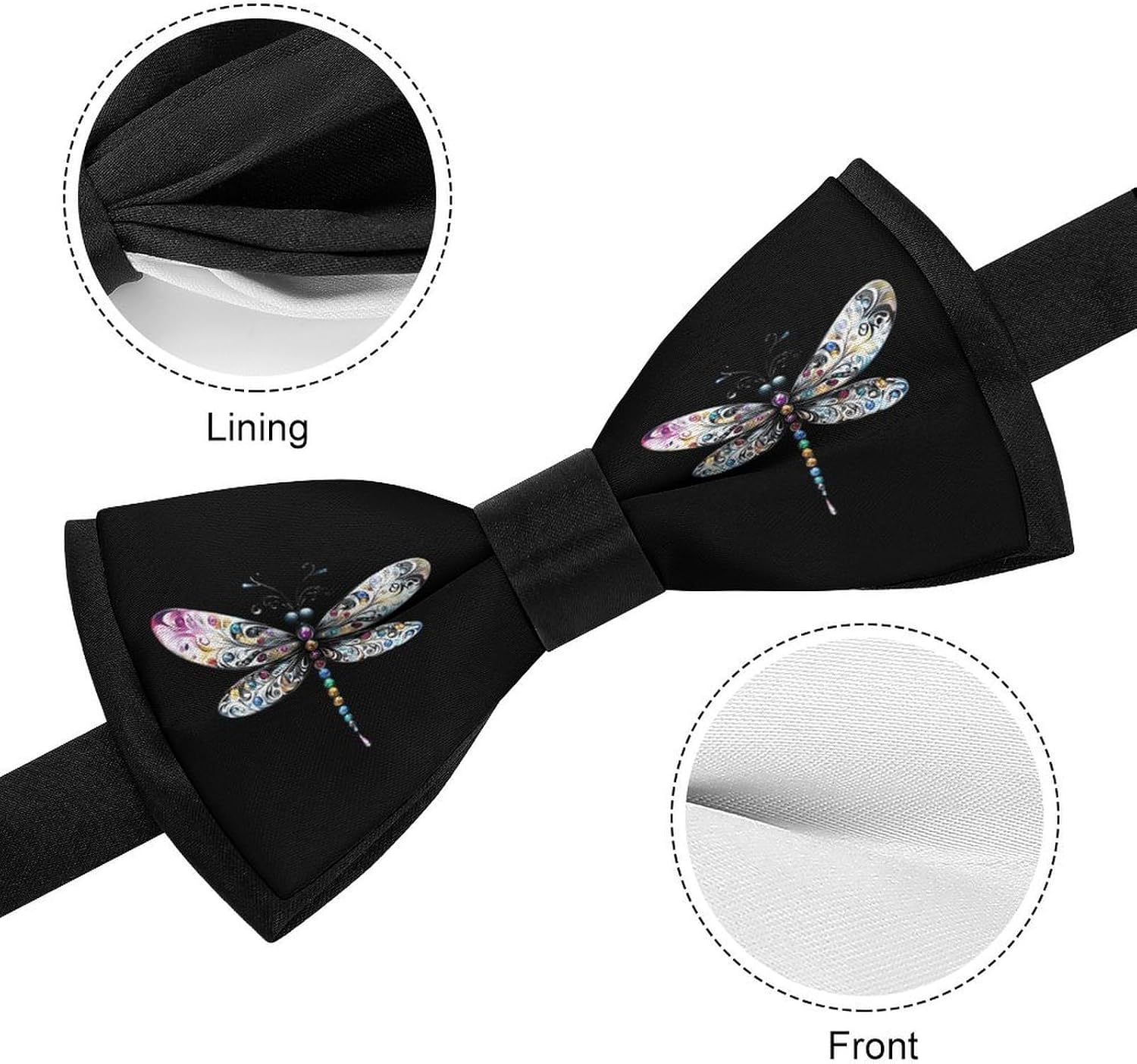 Dragonfly Bow Ties for Men Fun Printed Pre Tied Adjustable Bowtie for Party Wedding