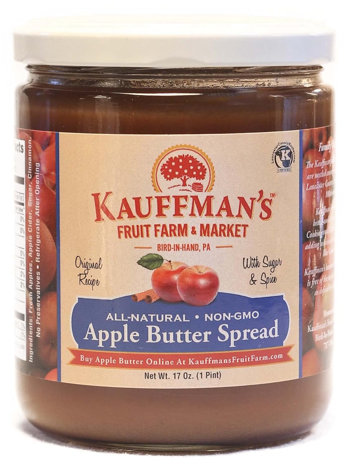 Kauffman's Fruit Farm & Market Kauffman Orchards Homemade Apple Butter, Blue Label/Original Recipe, 17 Oz.