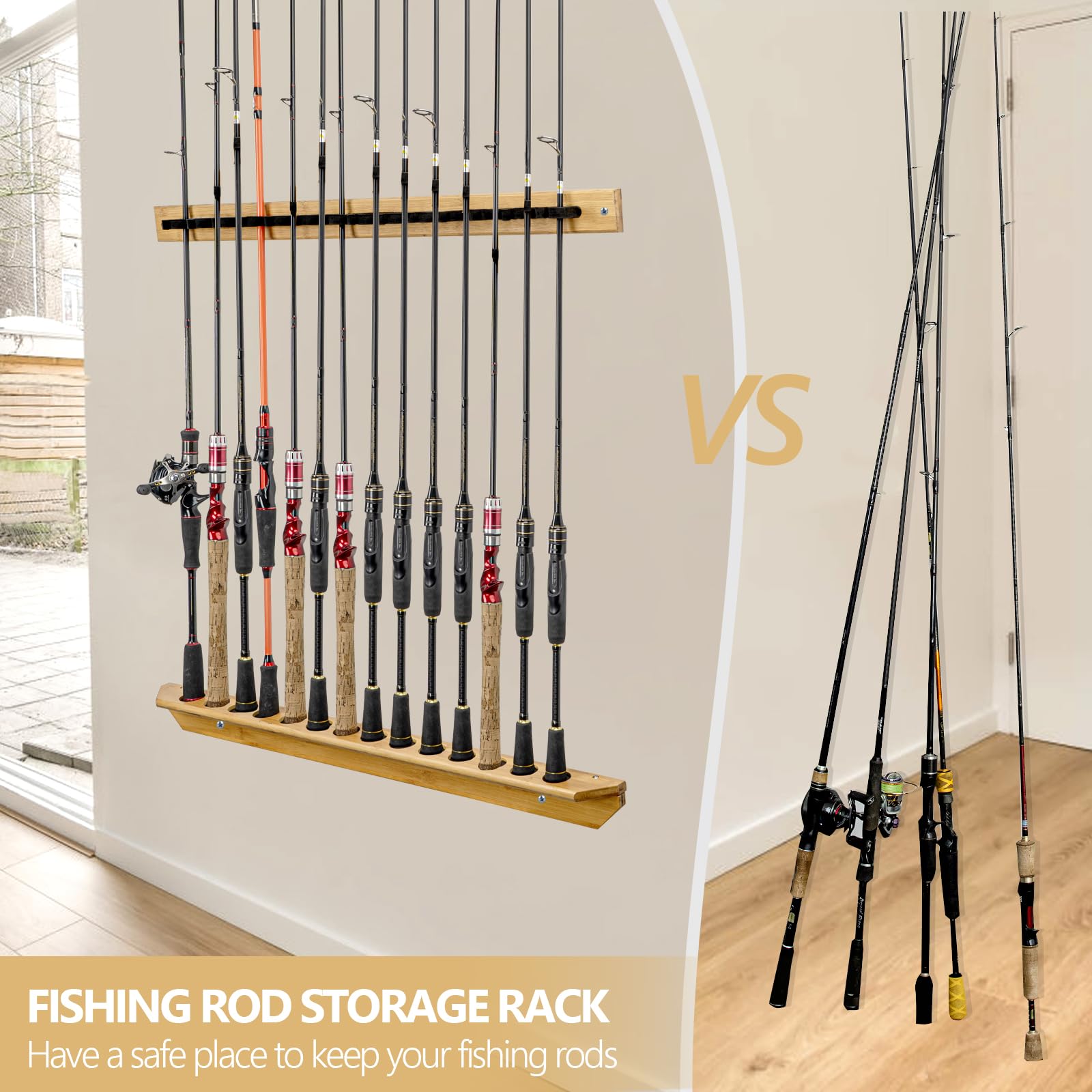 THKFISH Supports muraux pour canne à pêche en bois pour garage, 1 paire