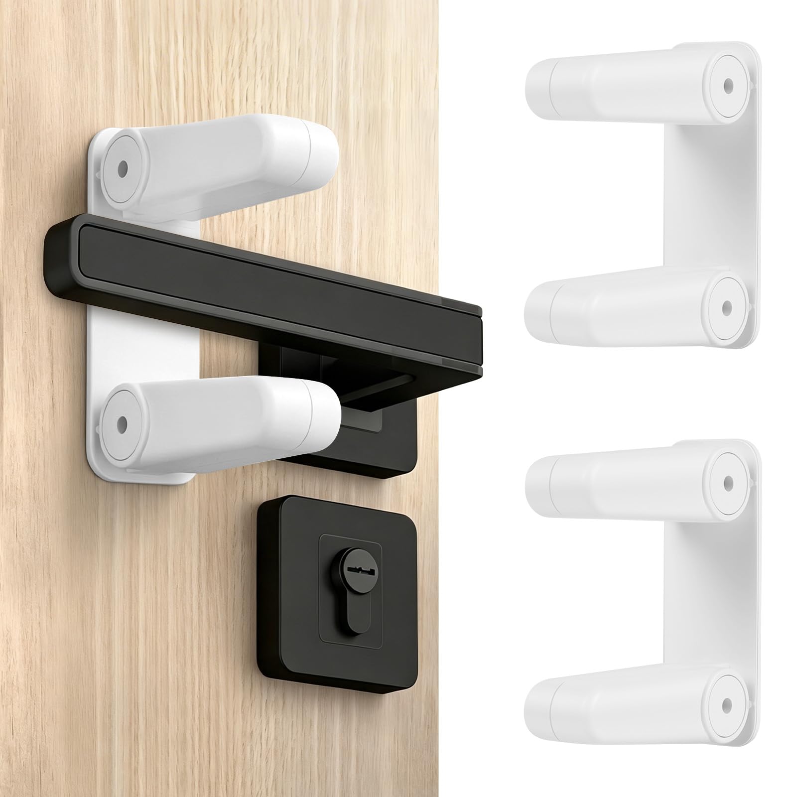 Flintronic Door Lever Lock, 2 Pack Childproof Door Handle Lock (B, White)