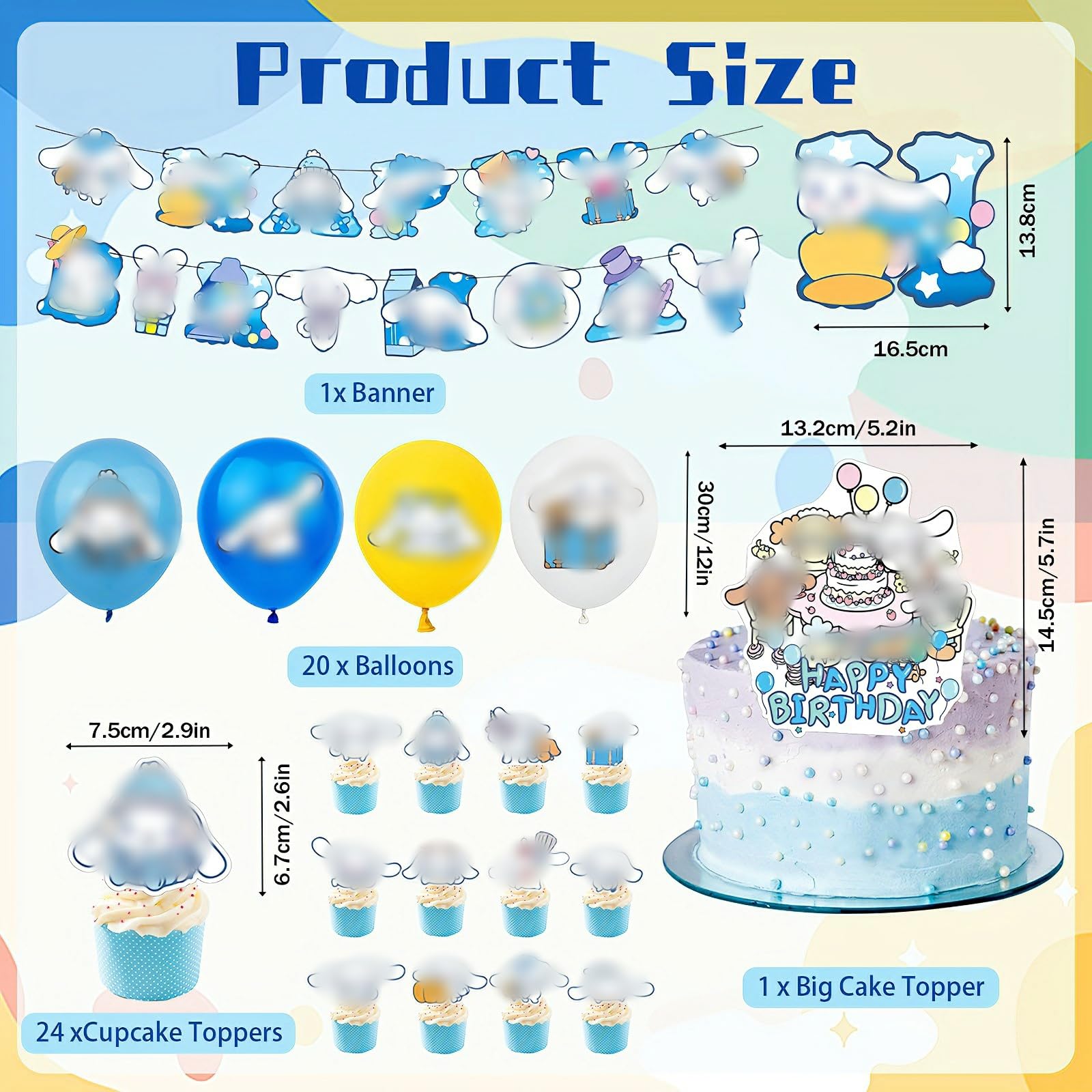 46PCS Cartoon Birthday Party Decorations, Party Supplies Include Birthday Banner Cupcake Toppers Latex Balloons Cake Topper Kids Boys Girls - Image 2
