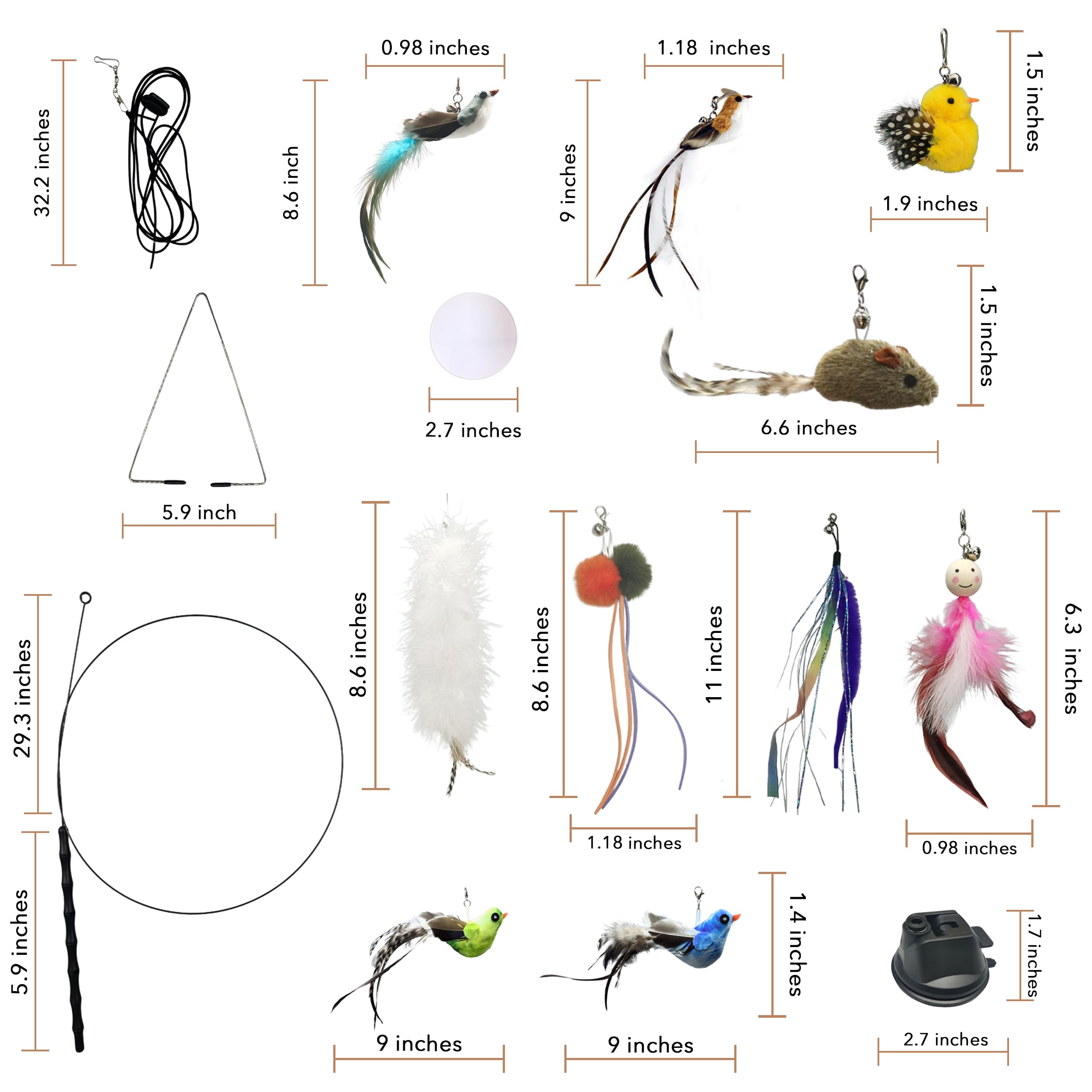 Juego de juguetes interactivos de plumas de gato de simulación de pájaros, juguetes de ventosa para gatos de interior, plumas naturales, campanas y fácil de enganchar, perfecto para