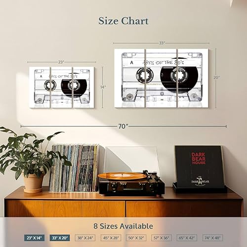 Miniatura 4 de ElephantStock - Hits Of The 80's Cassette Wall Art - Horizontal Multi Panel Canvas - 3 Piece Hallway Wall Decor - Photography Music Multi Piece Wall