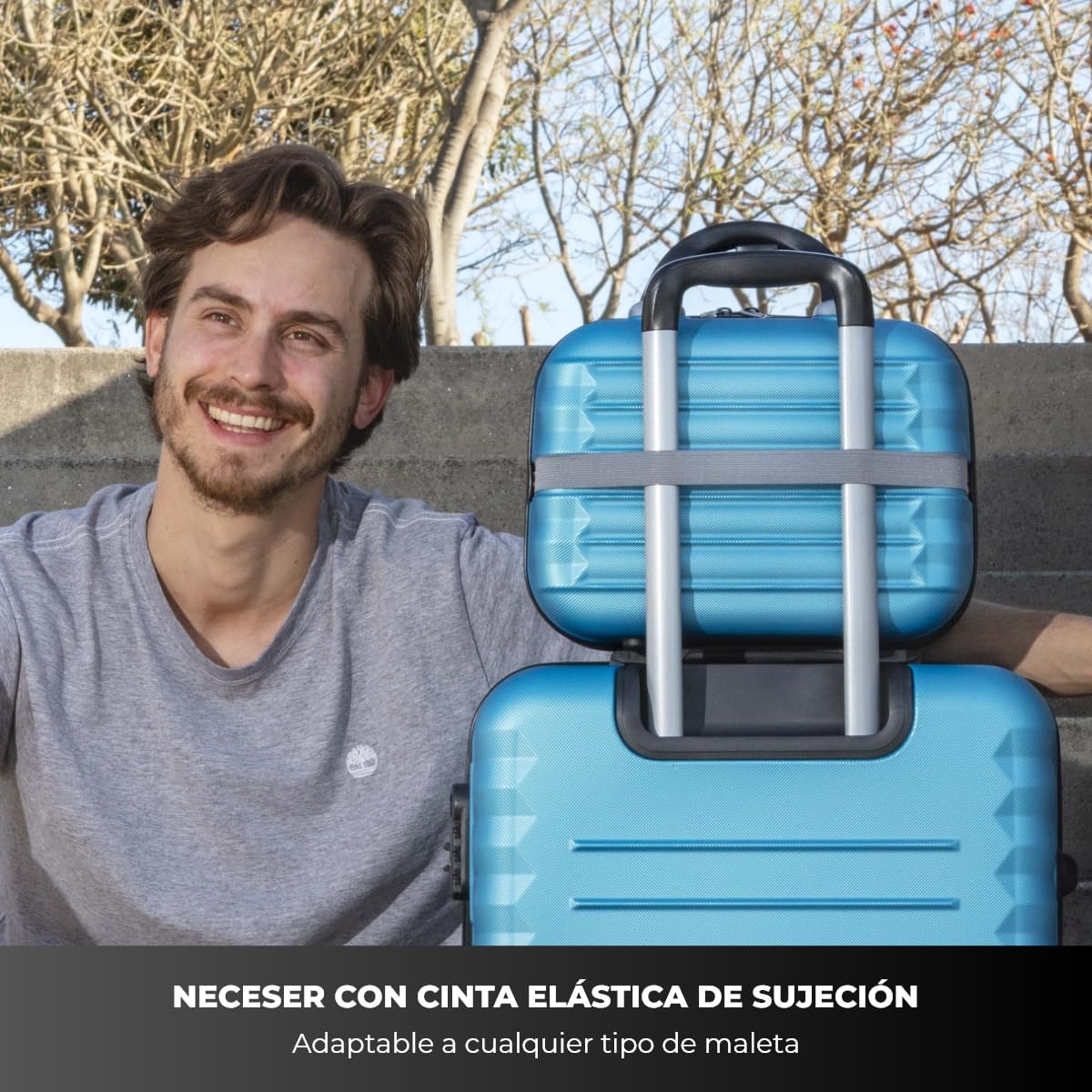 NUMADA-Juego de Maletas Rígidas 2pzs. Maleta Mediana 63cm y Neceser. Set de Maletas de Viaje ABS Eco Friendly, 4 Ruedas Dobles, Resistentes, Ligeras y Seguras (Azul Eléctrico)