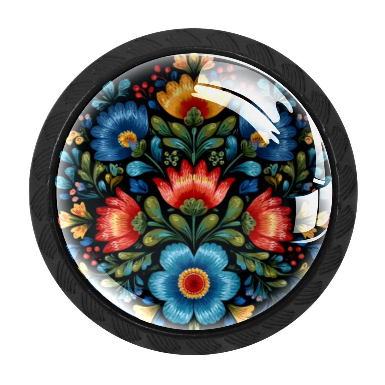 CHENZZZZ 4 Pack Cabinet Handles Black Norwegian Rosemaling Folk Style Flower - 2025-11-19T153859.439 Cabinet Knobs Draw