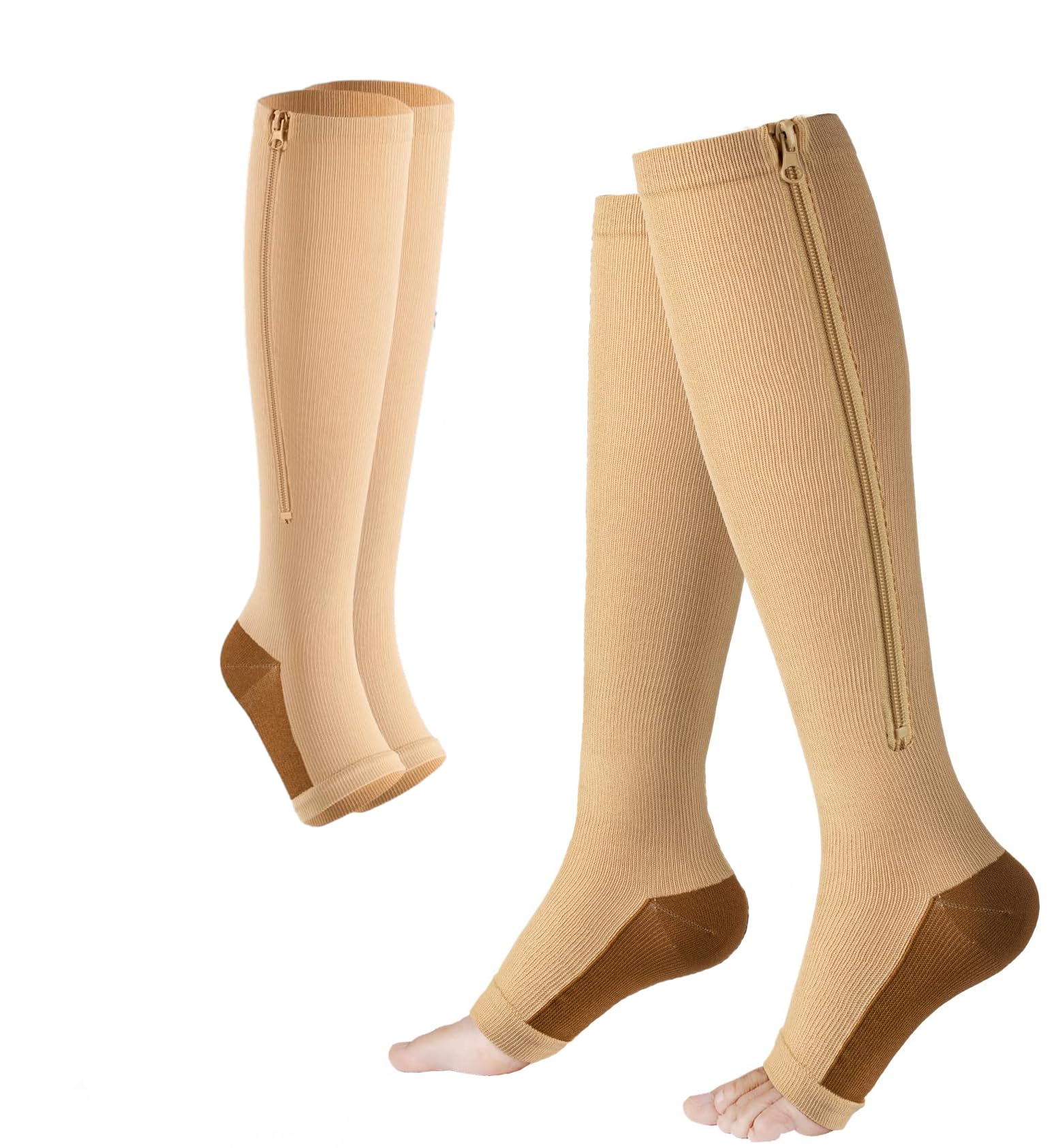 Sweet seven Premium Zipper Compression Socks - 2 Pairs for Men & Women | 15-20mmHg Support, Graduated Pressure, Breathable Fabric | Relieve Discomfort & Improve Leg Health 2XL