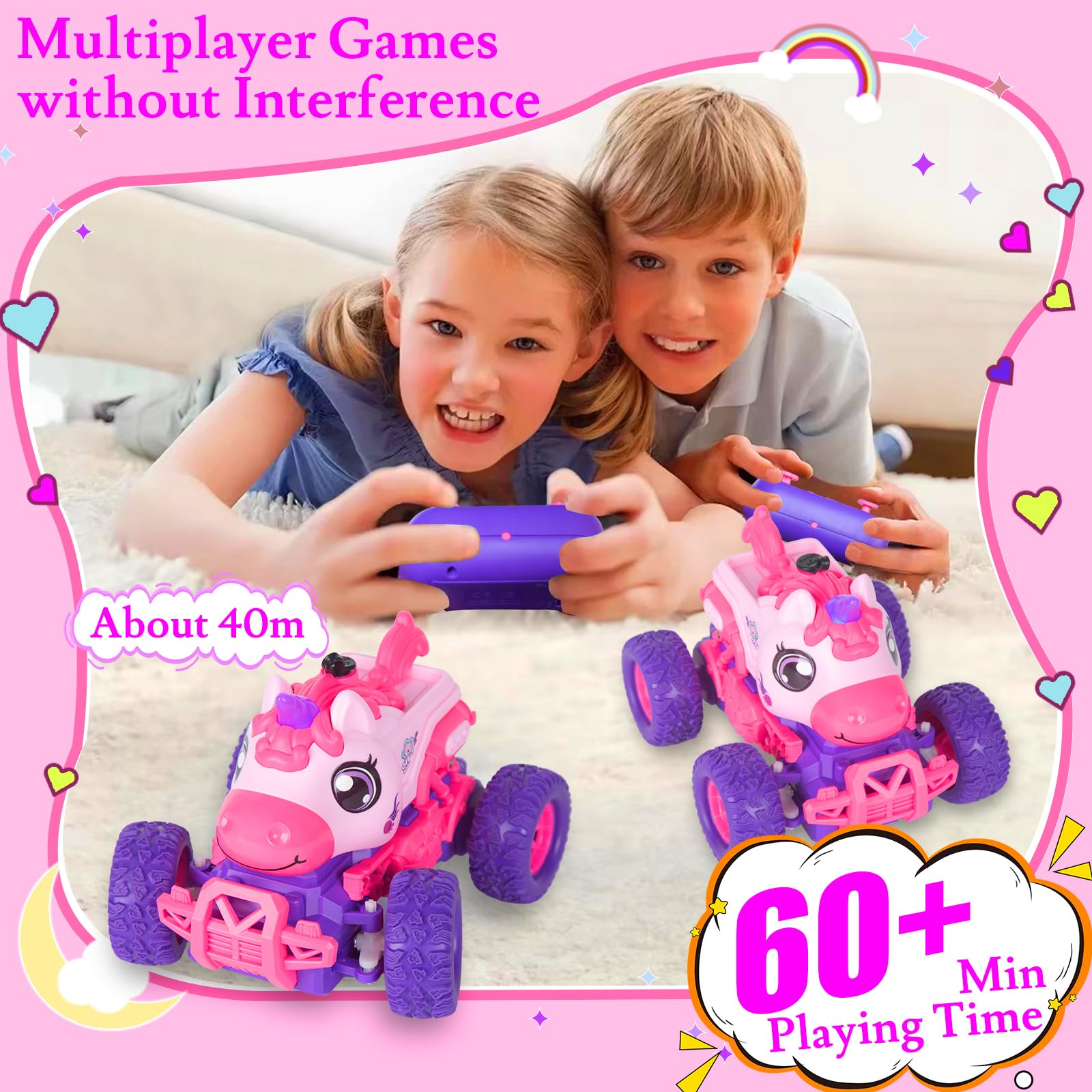 iBlivers Unicorno Macchina Telecomandato per Bambini, Monster Truck Telecomandata Giocattolo con Unicorno, RC Monstertruck Unicorn Car con luce LED Spray, Regalo per Ragazze e Ragazzi 4-7 8-12 Bambini