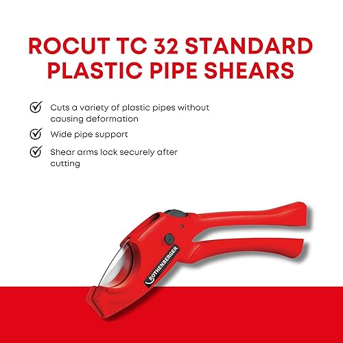 Miniatura 2 de Rothenberger Rocut TC 32 Tijeras de plástico estándar con hoja de acero inoxidable, bloqueo de transporte, ideal para tubos de plástico, rango de