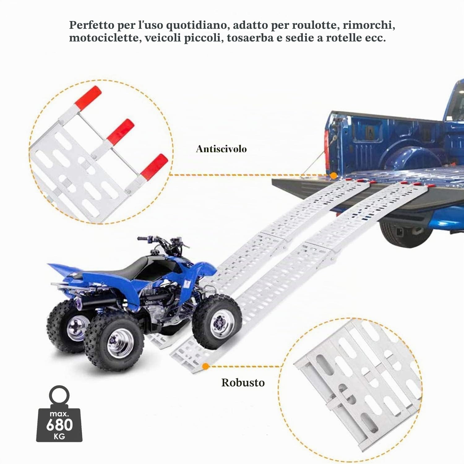 Lospitch Rampa di Carico Pieghevole in Alluminio - 340 kg, Antiscivolo per ATV, Quad, Auto
