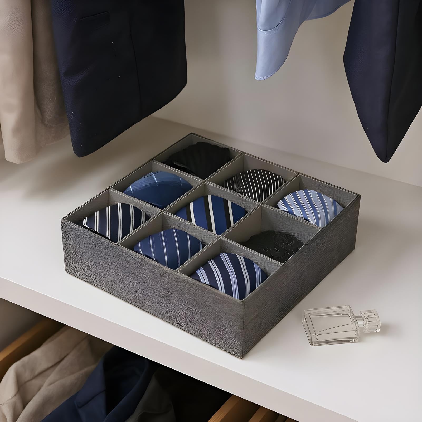 Organizer intimo cassetto Contenitore Scatola A 9 Scomparti | Divisori intimo cassetti Sciarpe, cinture e cravatte, armadio, cassettiera, camera, bagno, cameretta, cucina