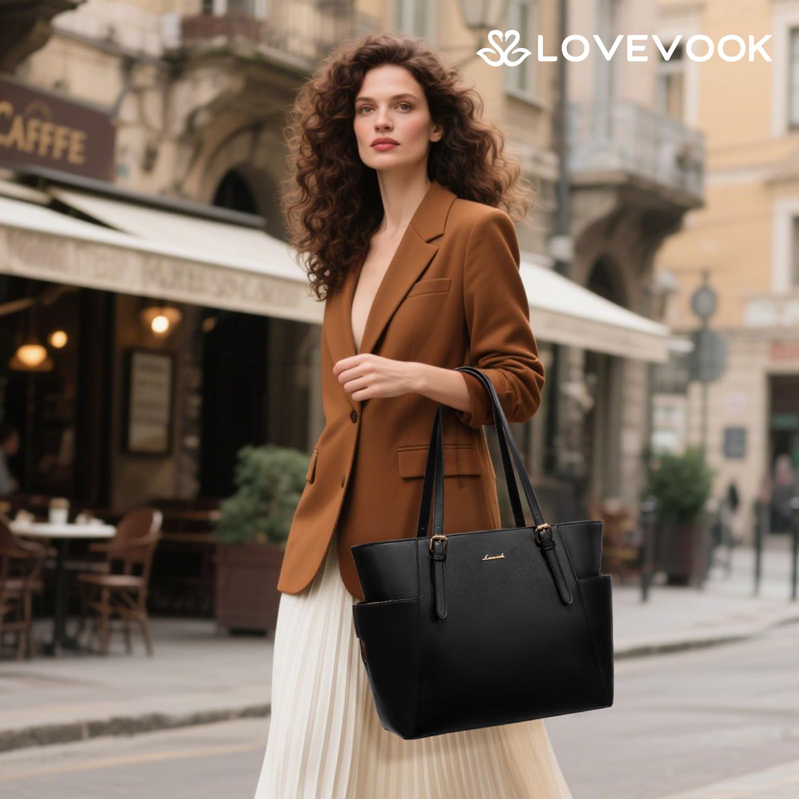 LOVEVOOK Borsa Donna Grande, Tote PU Pelle, Porta PC 15,6/17 Pollici, Tasca Esterna per Bottiglia, Borsa Lavoro, Shopper Elegante per Università, Ufficio e Viaggio