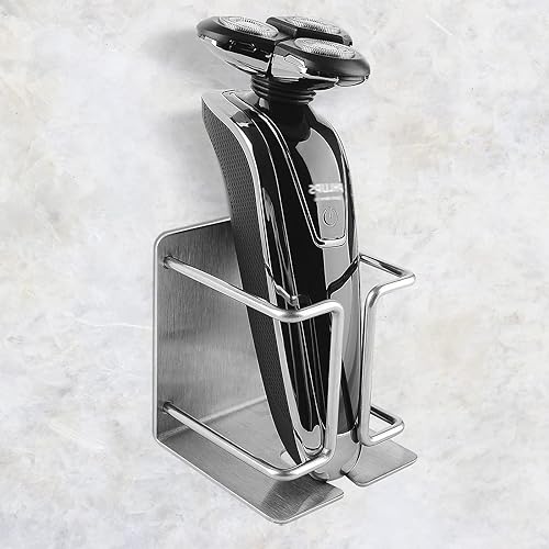Linkidea Soporte de pared para maquinilla de afeitar eléctrica, colgador de maquinilla de afeitar autoadhesivo, almacenamiento de acero inoxidable,