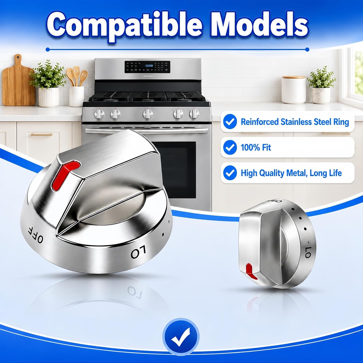 DG64-00473A Range Burner Control Dial Knob Range Oven Replacement Compatible with Samsung NX58J7750SS NX58F5700WS NX58K7850SS NX58M6850SS NX58H5600SS NX58H5650WS Gas Range (Silver 5 Pack)