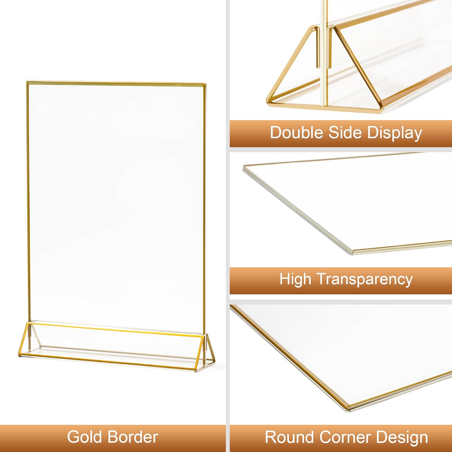 VORIOB 4Pack 8.5x11 Gold Picture Frame Acrylic Sign Holder,Wedding Signs Table Numbers Menu Holders