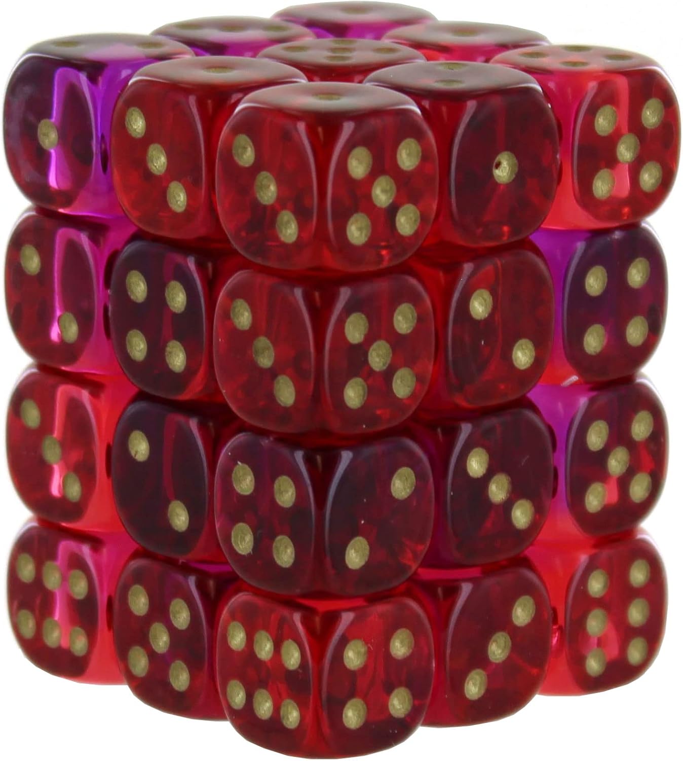 Chessex Dice Set – 12mm Gemini: Translucent Red-Violet/Gold Dice Block – Dungeons and Dragons D&D DND TTRPG Dice – Includes 36 Dice – D6