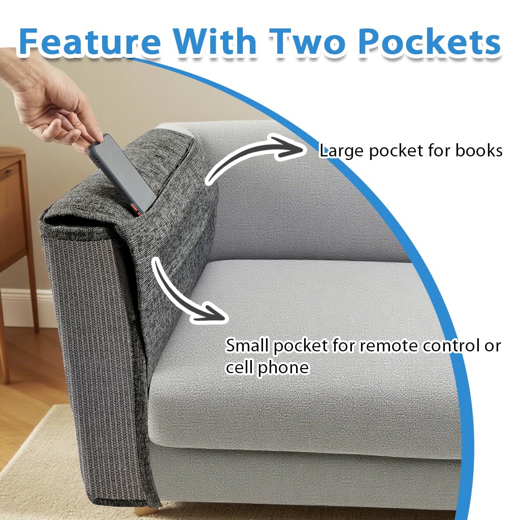 NATUYA Protector de sofá para arañazos de gatos, almohadilla grande de sisal para gatos, protector de brazo esquinero, rascador de gatos para sofá (todo gris, izquierdo)