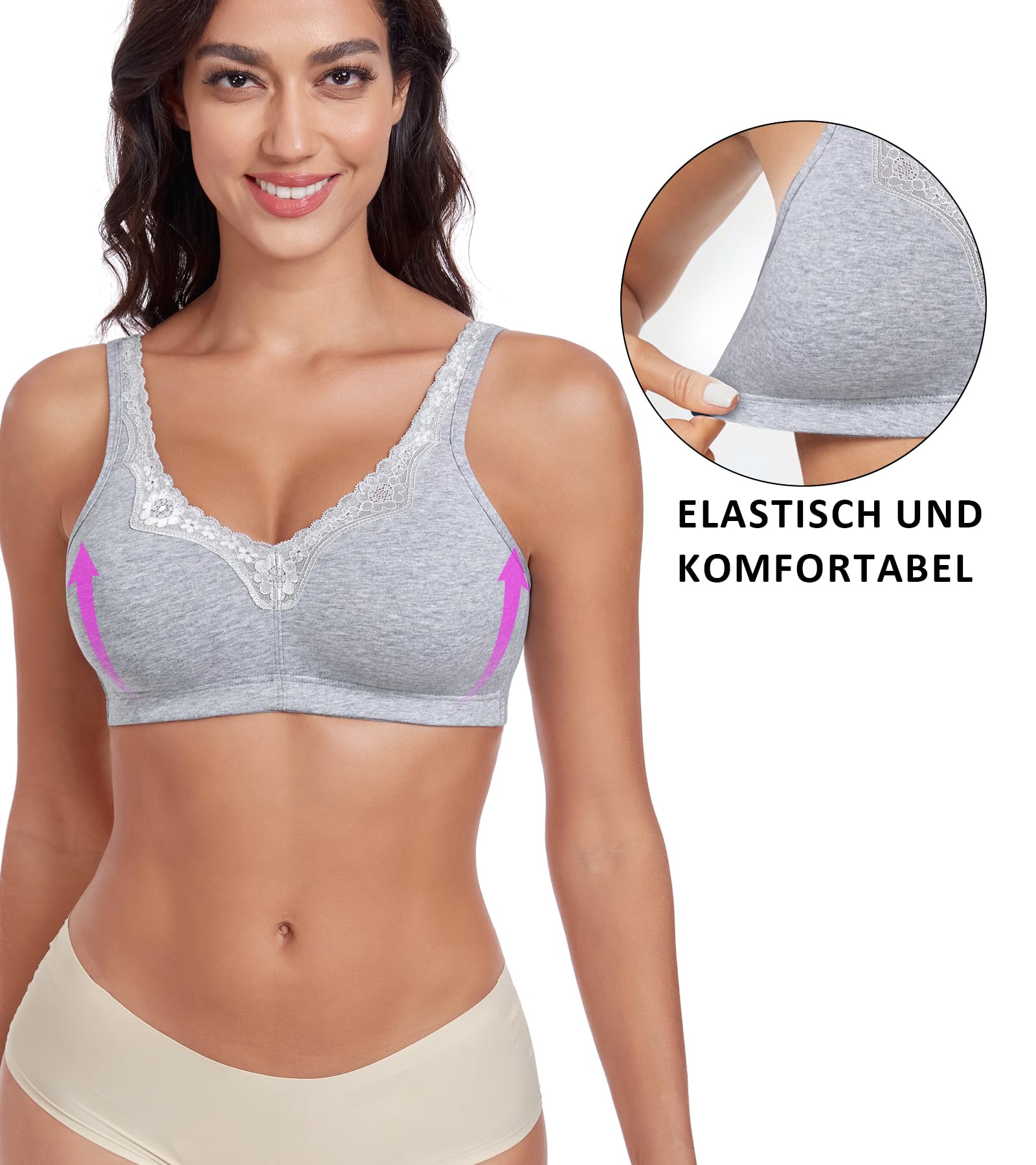 Soutien-Gorge Classique en Coton pour Femme sans Armatures avec Maintien Fort Grandes Tailles 4 agrafes et œillets sans Rembourrage Souple et élastique