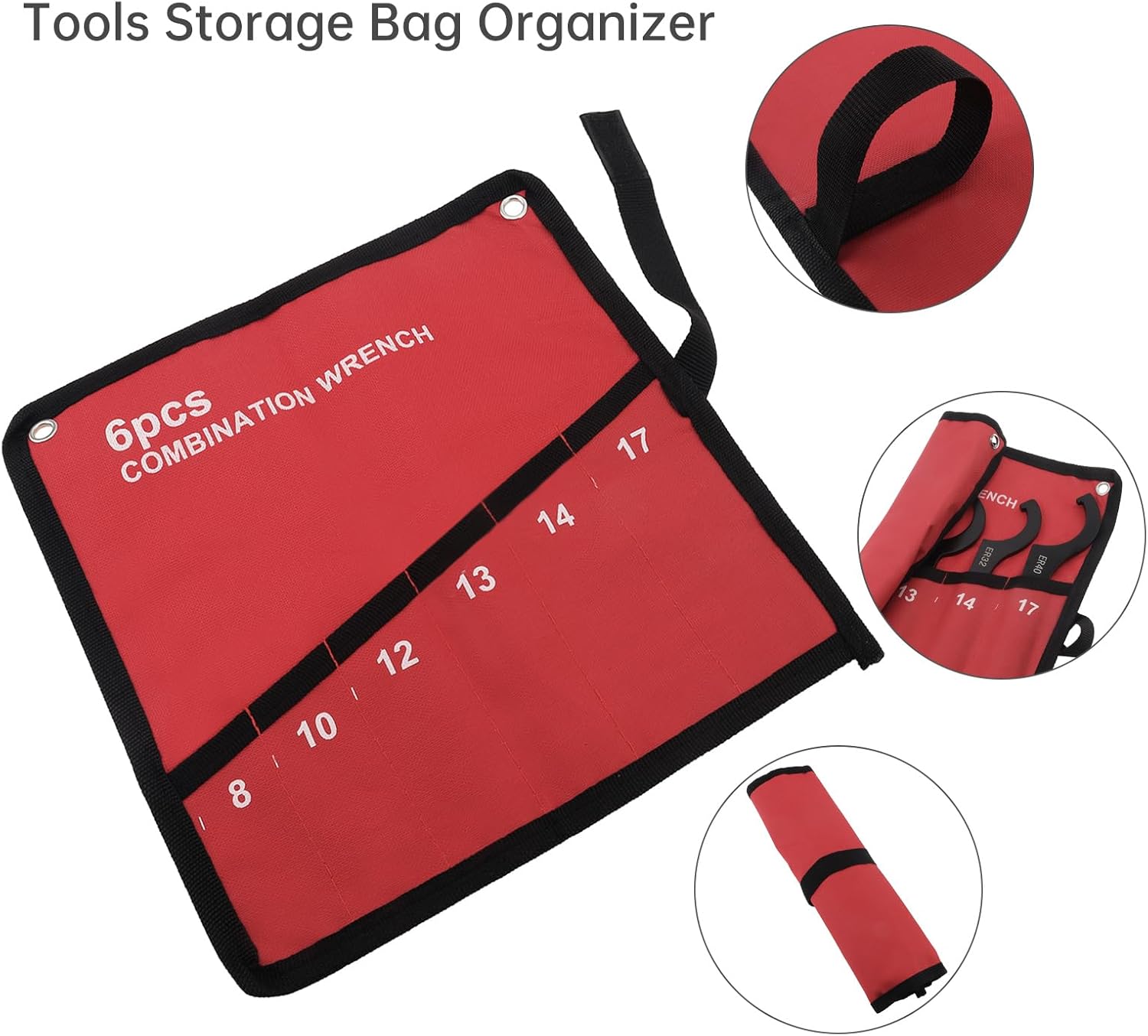 6pcs Coilover Spanner Wrench Set - ER16M ER20A 38-42 APU16 ER32 ER40 High-Carbon Steel Collet Chuck Wrench Tools with Roll Up Pouch