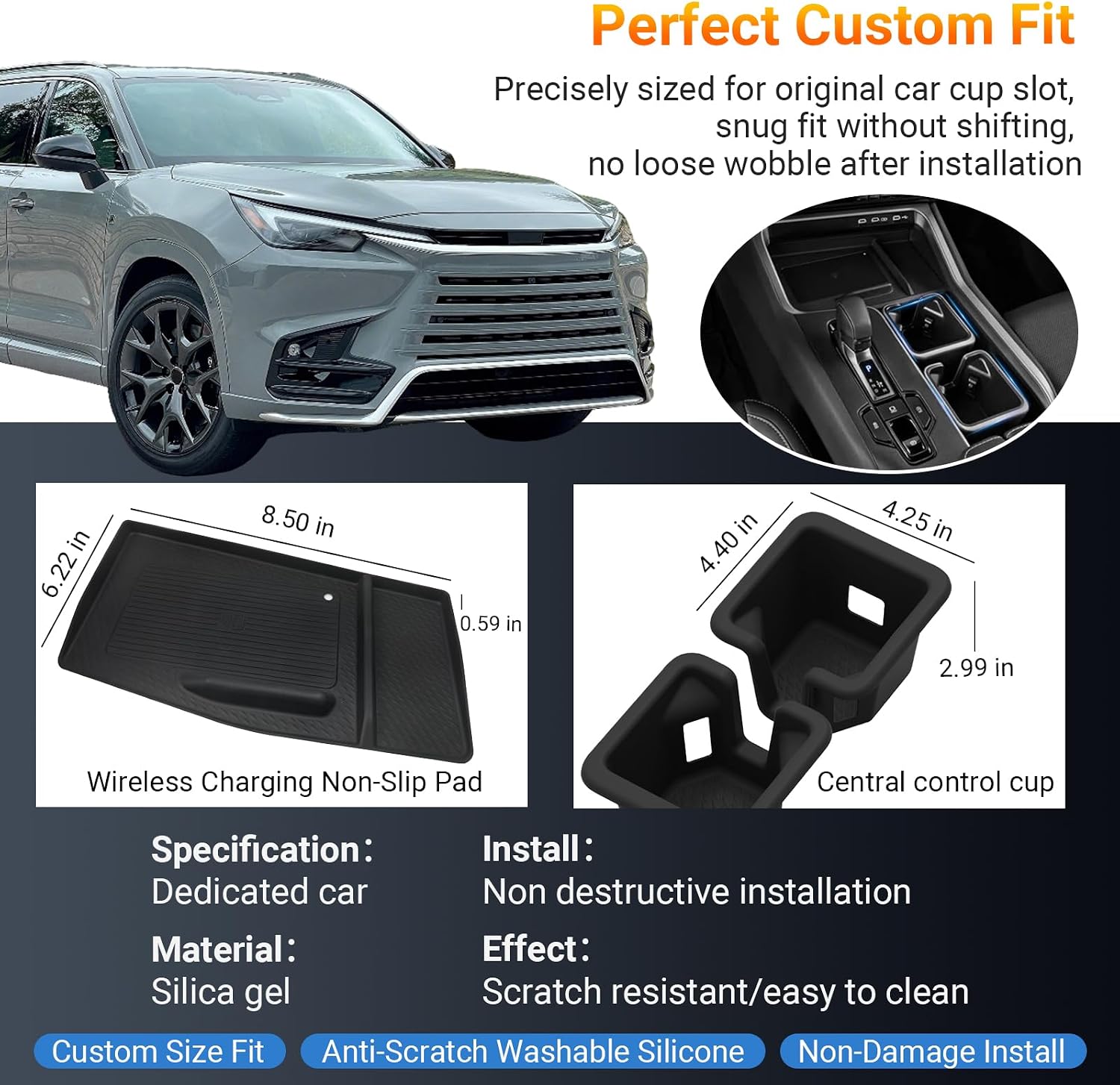 for Lexus TX Cup Holder Inserts & Wireless Charging Mat 3Pcs