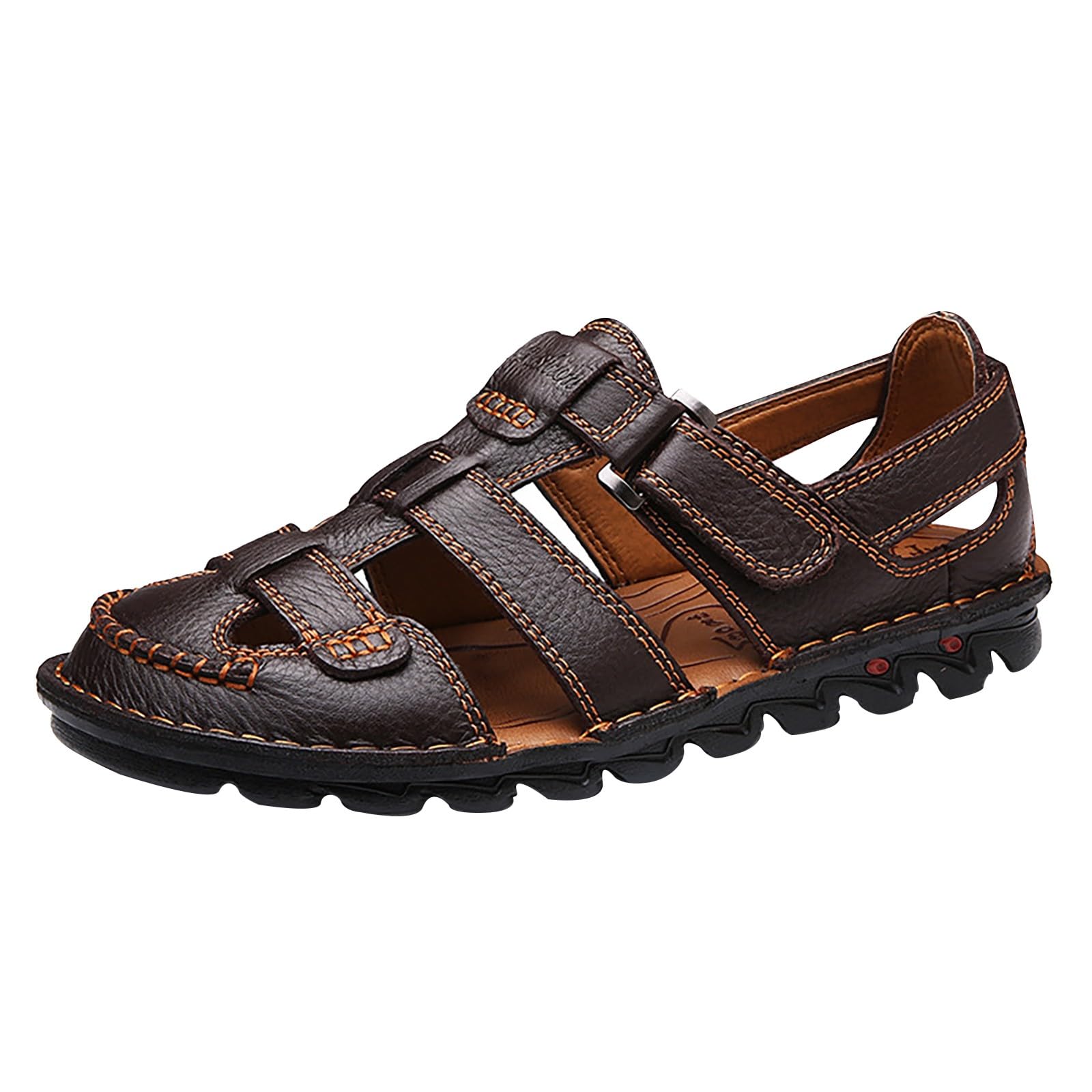 chanclas de cuero hombre Sandalias de comercio exterior de PU para hombre, transpirables, cosidas a mano, informales, para playa, de comercio exterior chanclas de cuero hombre