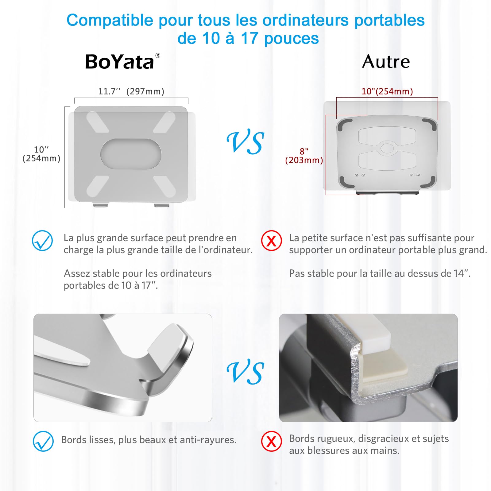 BoYata Support Ordinateur Portable Refroidissement Sable Multi-Angle Compatible MacBook Pro Air 10-17 Pouces Argenté