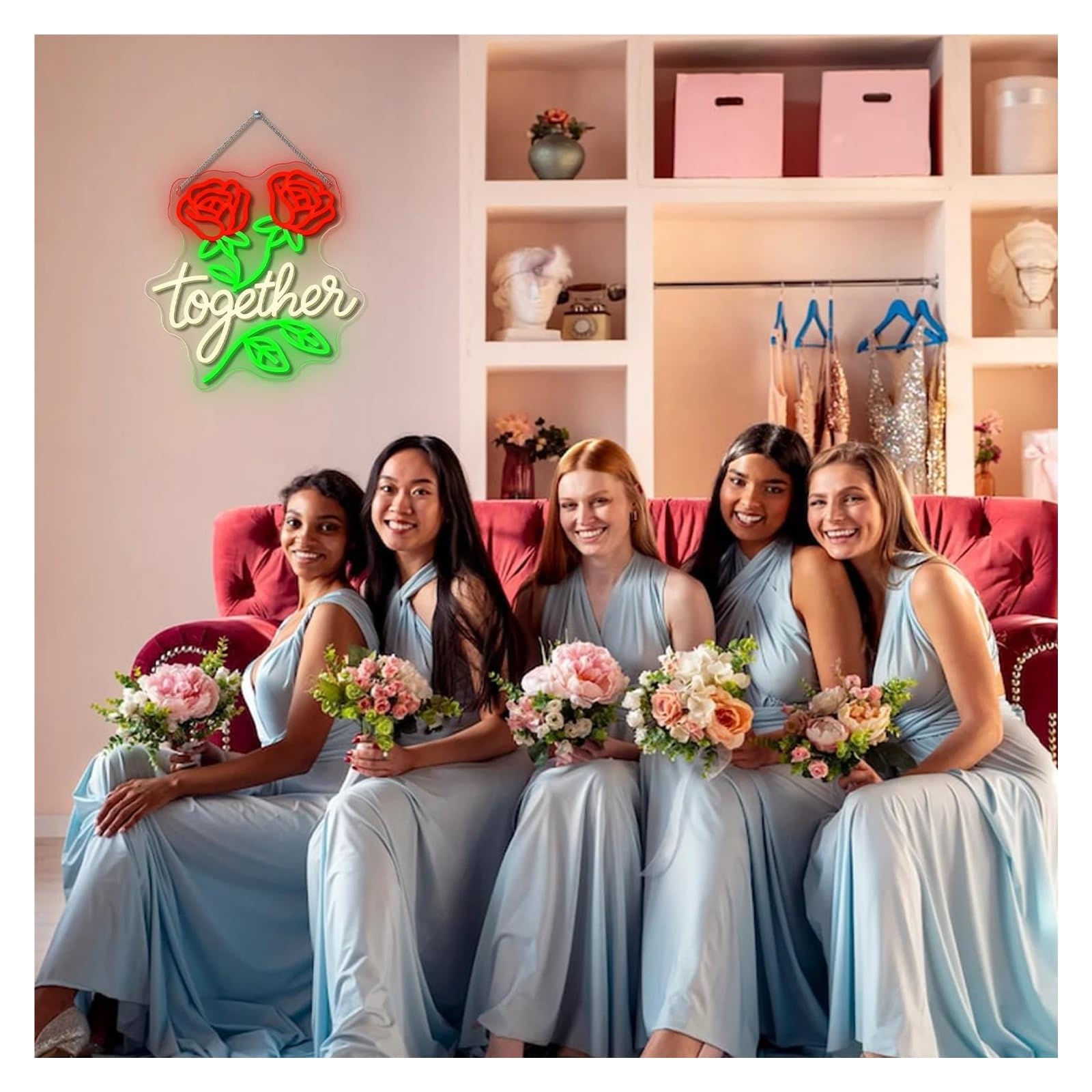 Luz de Diseño de Digital Letrero De Neón Together Con Rosa Roja Y Luz LED Regulable Para Decoración De Pared De Bodas, Fiestas Y El Hogar, Lámpara De Noche 38cmx36.8cm