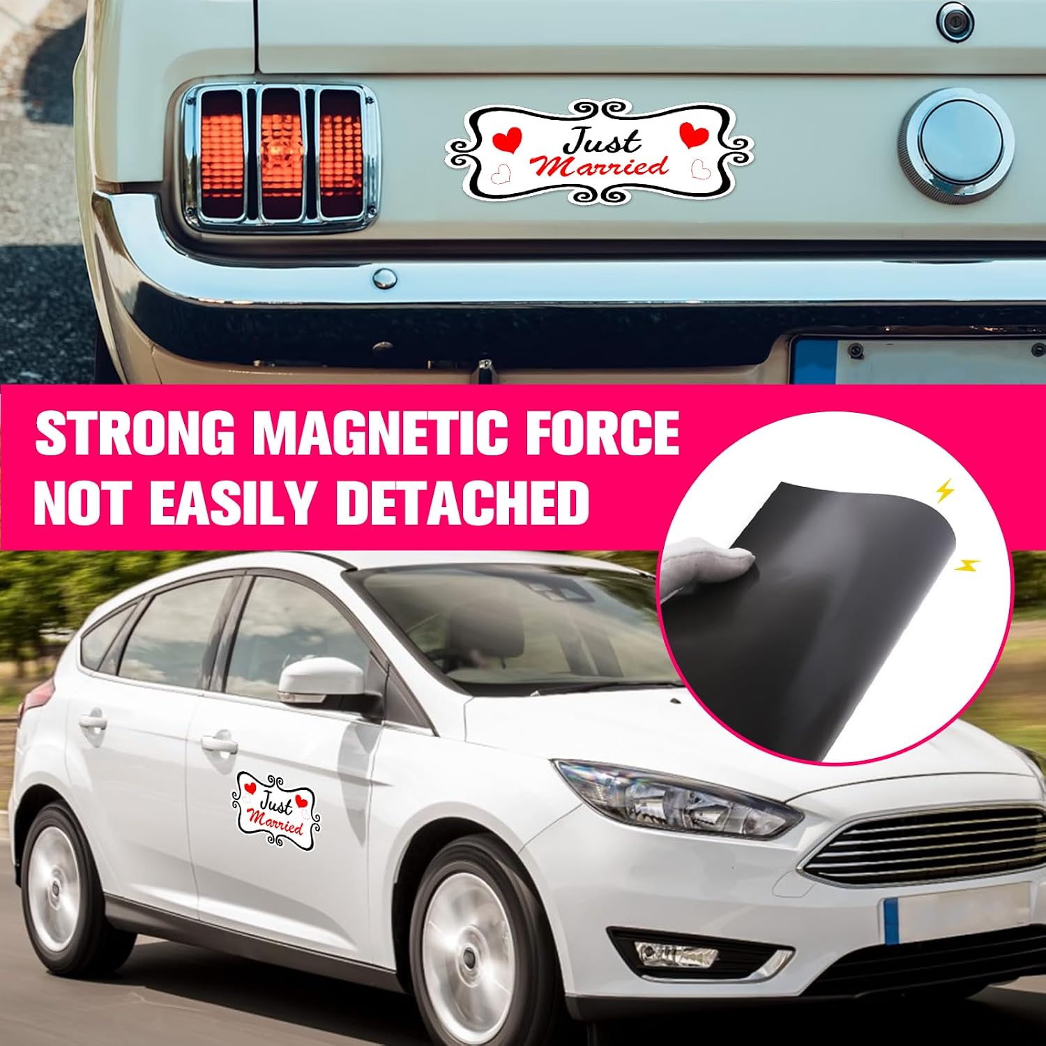 Just Married Car Decorations, Just Married Car Magnet Set, Marry Me Magnetic Sign for Car Wedding Decoration White 4 PCS(2 Large 12 * 8 in + 2 Small 12 * 4 in)
