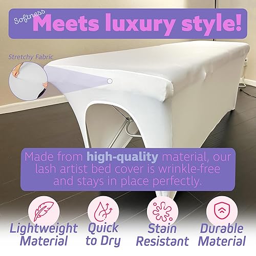Miniatura 2 de Funda para mesa de masaje, cubierta elástica blanca de 6 pies para cama de masaje, cubierta de cama de pestañas para spa o salón, envoltura de mesa