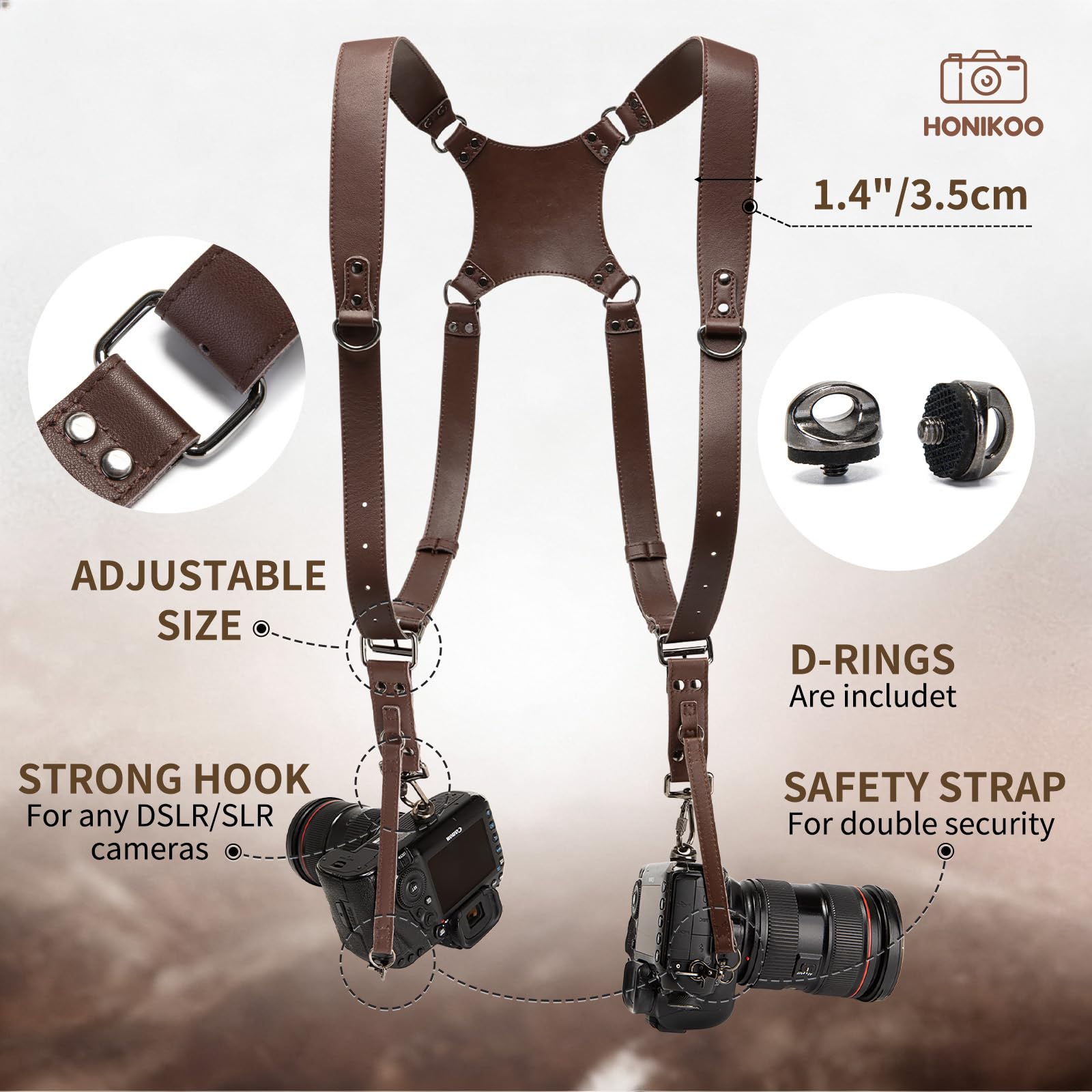 Imbracatura doppia per 2 fotocamere in pelle tracolla per fotocamera DSLR/SLR cinghie per fotografi