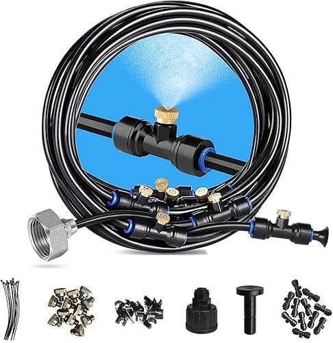 tangchen Sistema de nebulización al aire libre, sistema de enfriamiento por nebulización con línea de nebulización de 6 M, 6 boquillas de niebla y