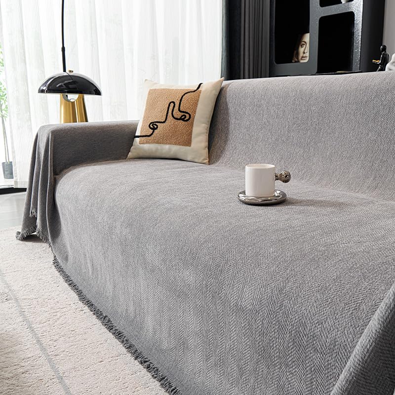 Keluma ソファーカバー マルチカバー 北欧風 おしゃれ 滑り止め 多機能 汚れ防止 犬猫対策 ベッドカバー カウチ ベッドカバー 毛布 柔らかい 通気 洗える 四季通用 (グレー, 130*180CM)
