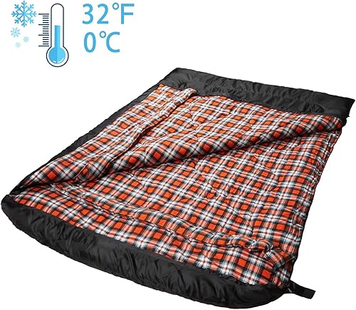 Miniatura 2 de AGEMORE Saco de dormir doble de franela de algodón para adultos, saco de dormir impermeable para clima frío, tamaño Queen, para 2 personas, doble