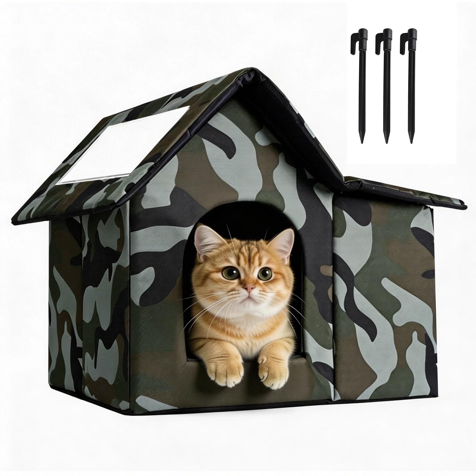 Storystore Outdoor Cat House Waterproof, Large Feral Cat House for Winter, Collapsible Cat Shelter for Outdoor/Indoor Cats with Door and Soft Mat, Easy to Assemble