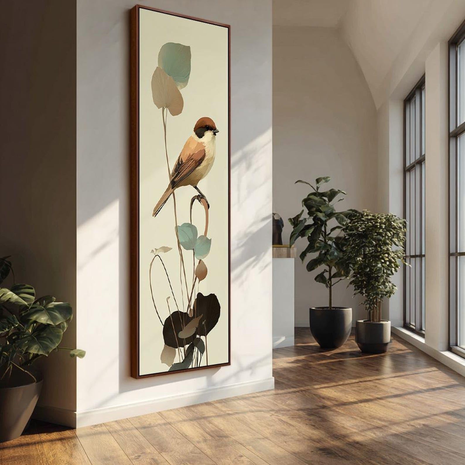 XINBAO Bird Canvas Wall Art, Tall Thin Vertical Animals Art Piece, Bird Painting, Abstract Bird Print, Large Vertical Painting(70x210cm/Frameless)