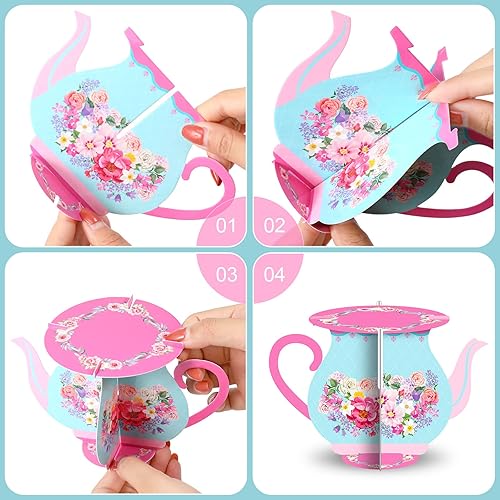 Miniatura 4 de Rtteri 12 piezas de decoración de fiesta de té, tetera pequeña, soporte para cupcakes, tetera, regalos de fiesta, decoración de mesa de té, pastel