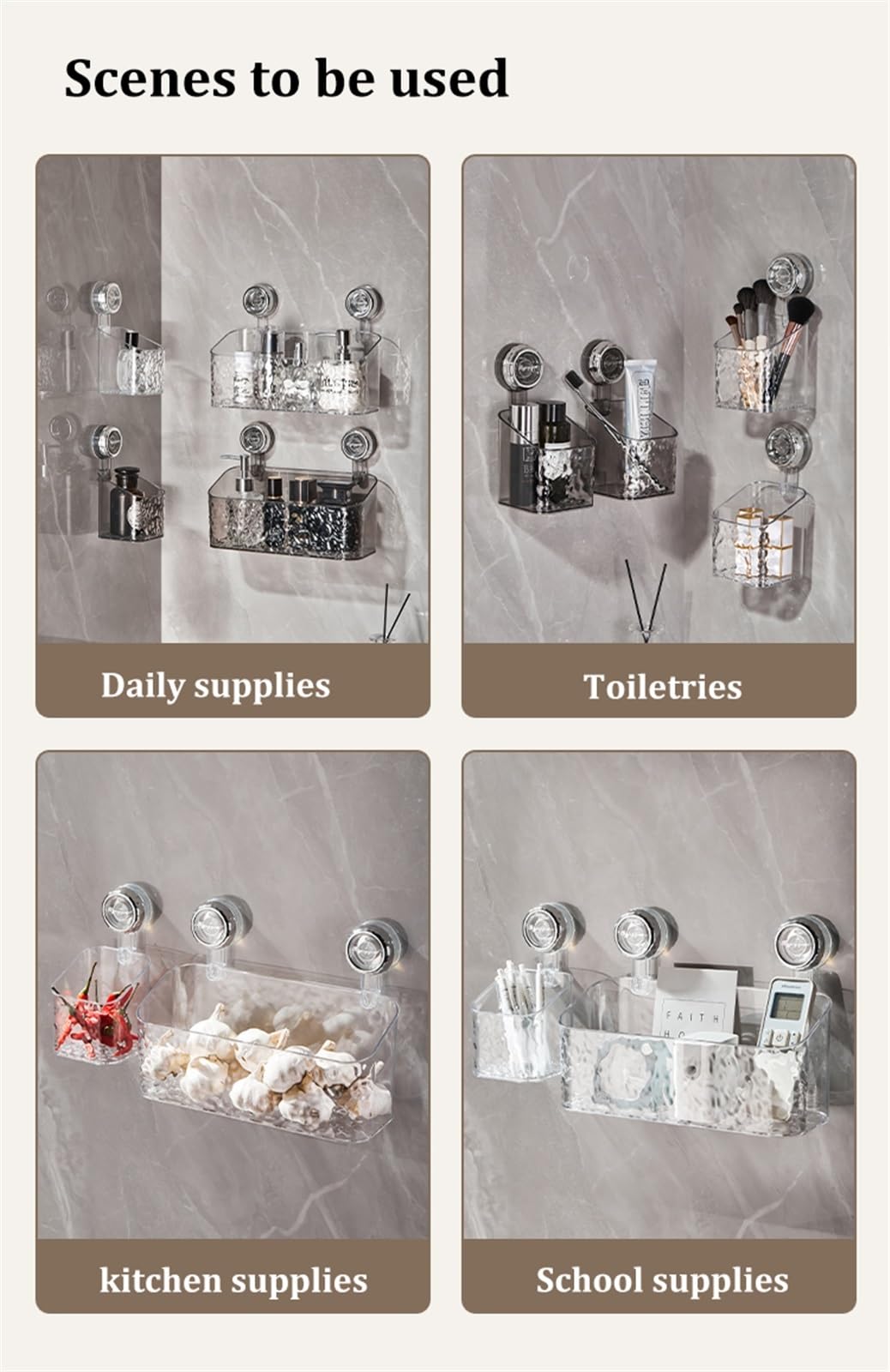 Estante de baño con ventosa, organizador de pared transparente sin taladro, para ducha, cocina y baño, estante de ducha impermeable para jabón, champú y cepillo de dientes