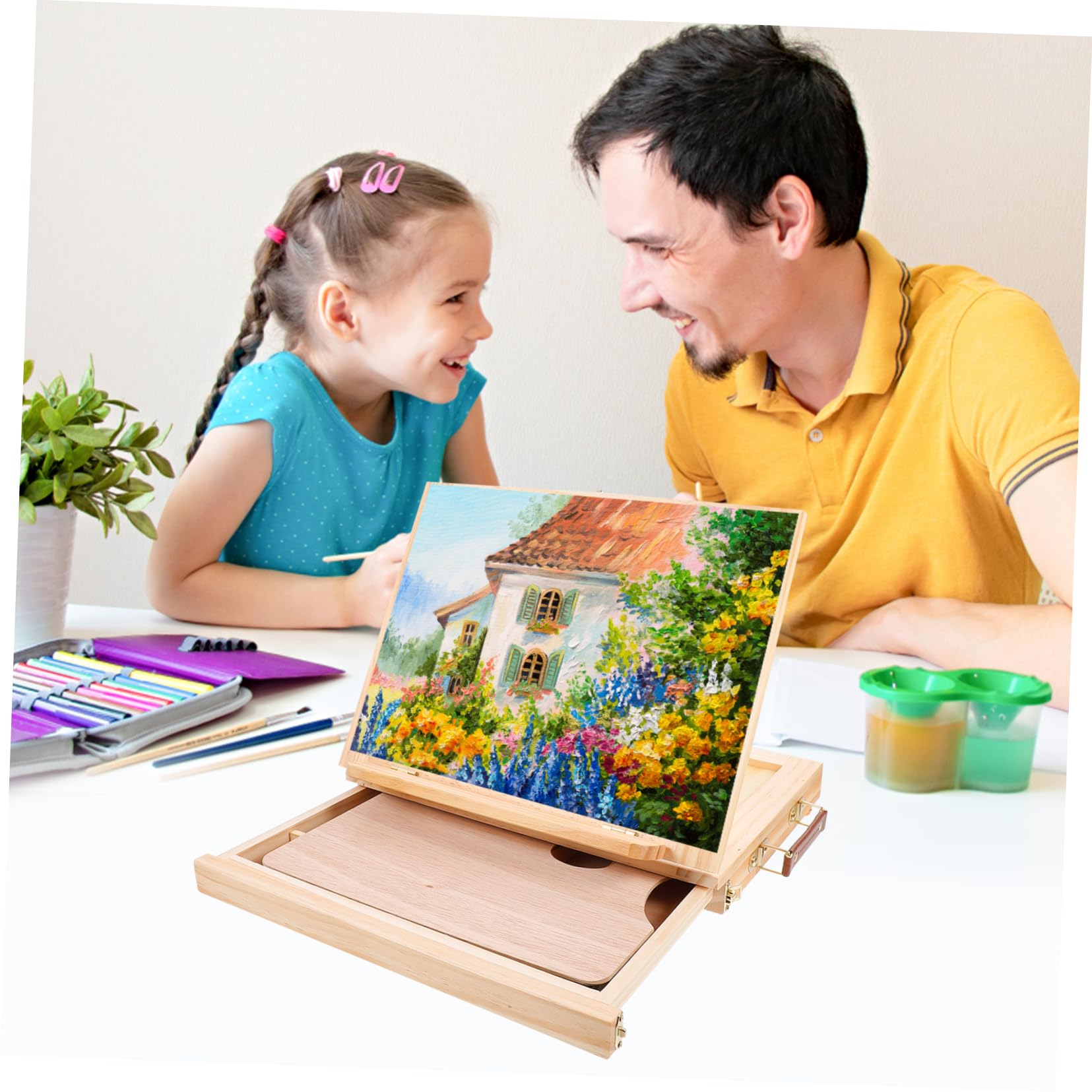 Operitacx Faltbarer Tisch Easel mit Schublade Holz Tragständer für Malerei Displayhalter und Präsentationsständer Naturholzfarbe