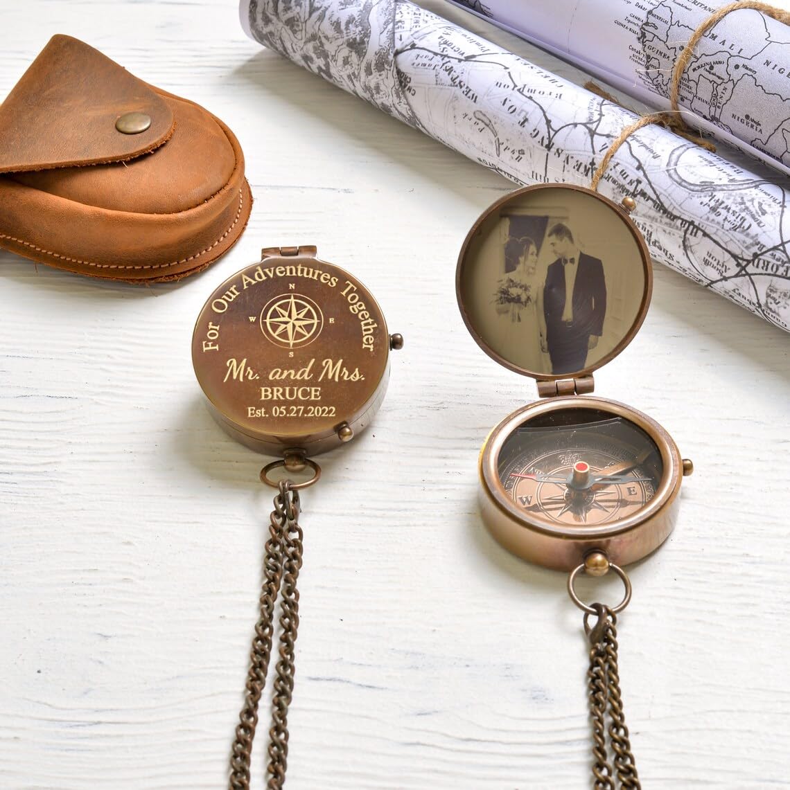 Ascent Gifts Your Photo Portrait Engraved on Compass, Unique Gift Idea, Anniversary, Fathers Day, Wedding, Graduation, Birthday Gift for Man Husband with Leather Cover Gift (B0973B6121) Amazon Price History, Amazon Price Tracker
