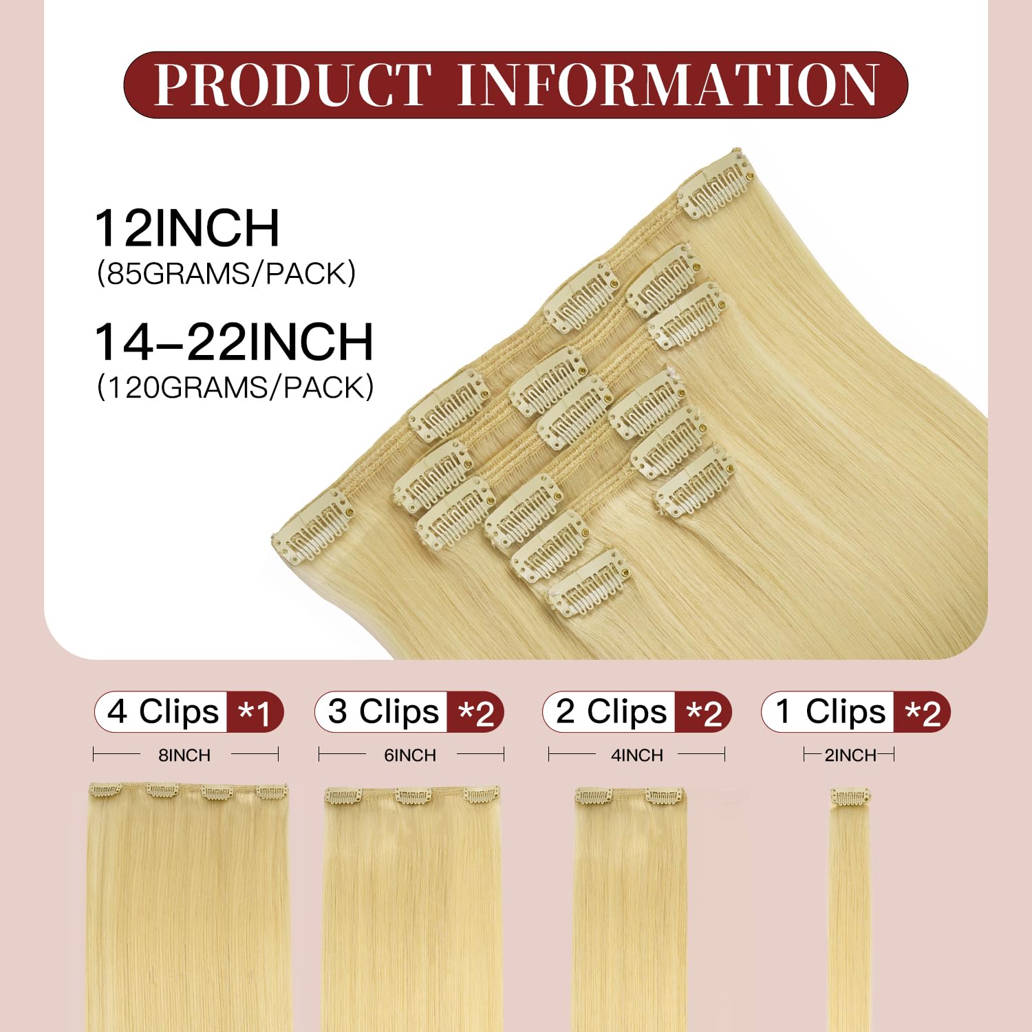 LOVELINE Clip in Hair Extensions Real Human Hair, 100% Remy Human Hair Extensions Clip Ins for Women, 7Pcs 18Inch 120g, Bleach Blonde