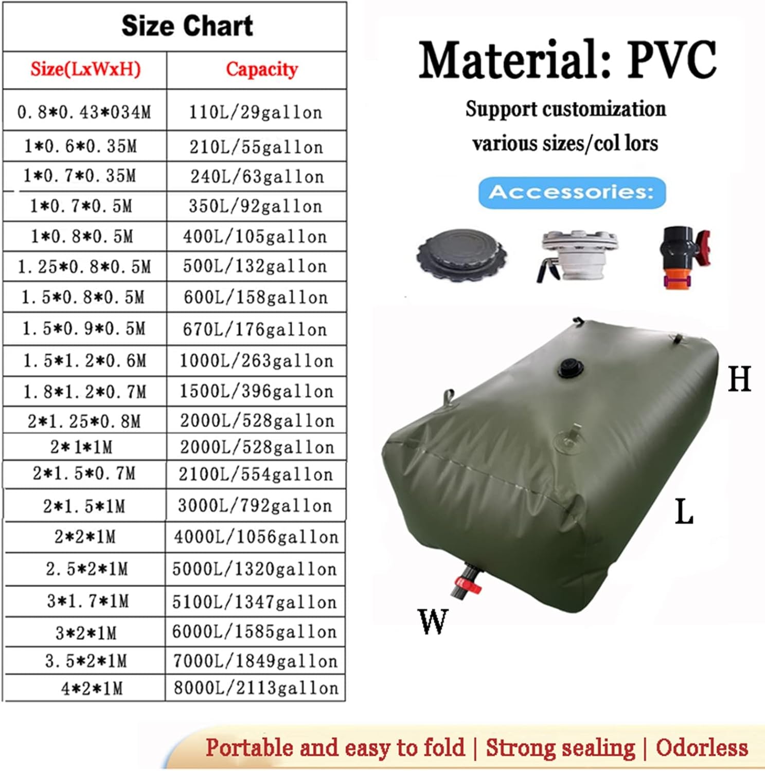 Soft Drought-Resistant Water Bag，Bladder Water Storage Bag, Collapsible Bladder, Portable Water Tank, Large Flexible Emergency Bucket, Camping Shower Water Container ( Size : 1x0.7x0.35m/240L/63gallon