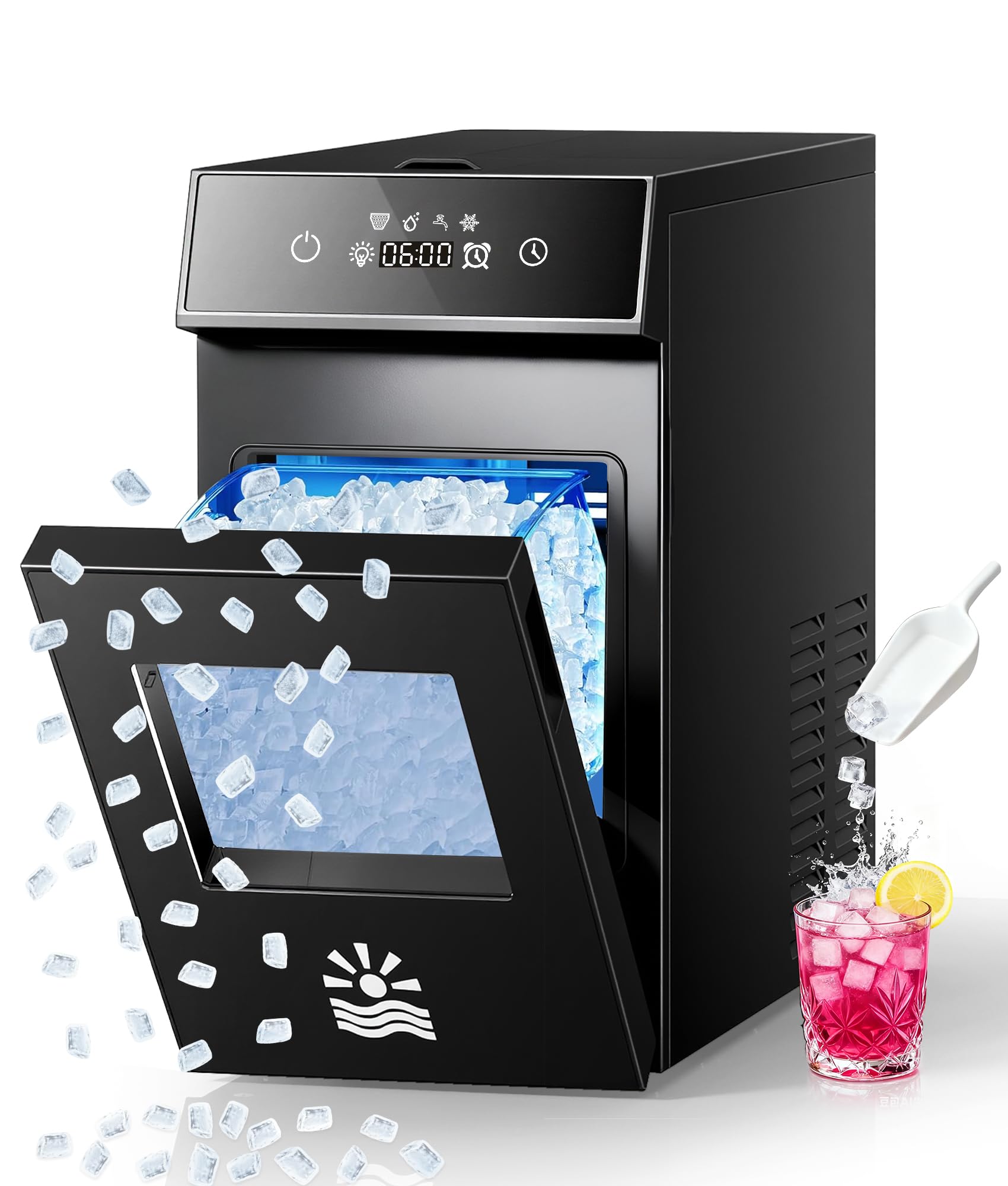 Oylus Nugget Ice Maker Countertop, Smart Pebble Ice maker with LCD Panel, 4min Making, 26lbs/24H Crushed Chewable Ice, Pellet ice maker with Timer Status Alert, Self-Cleaning, Chewy Ice for Home Party | Fridge.com