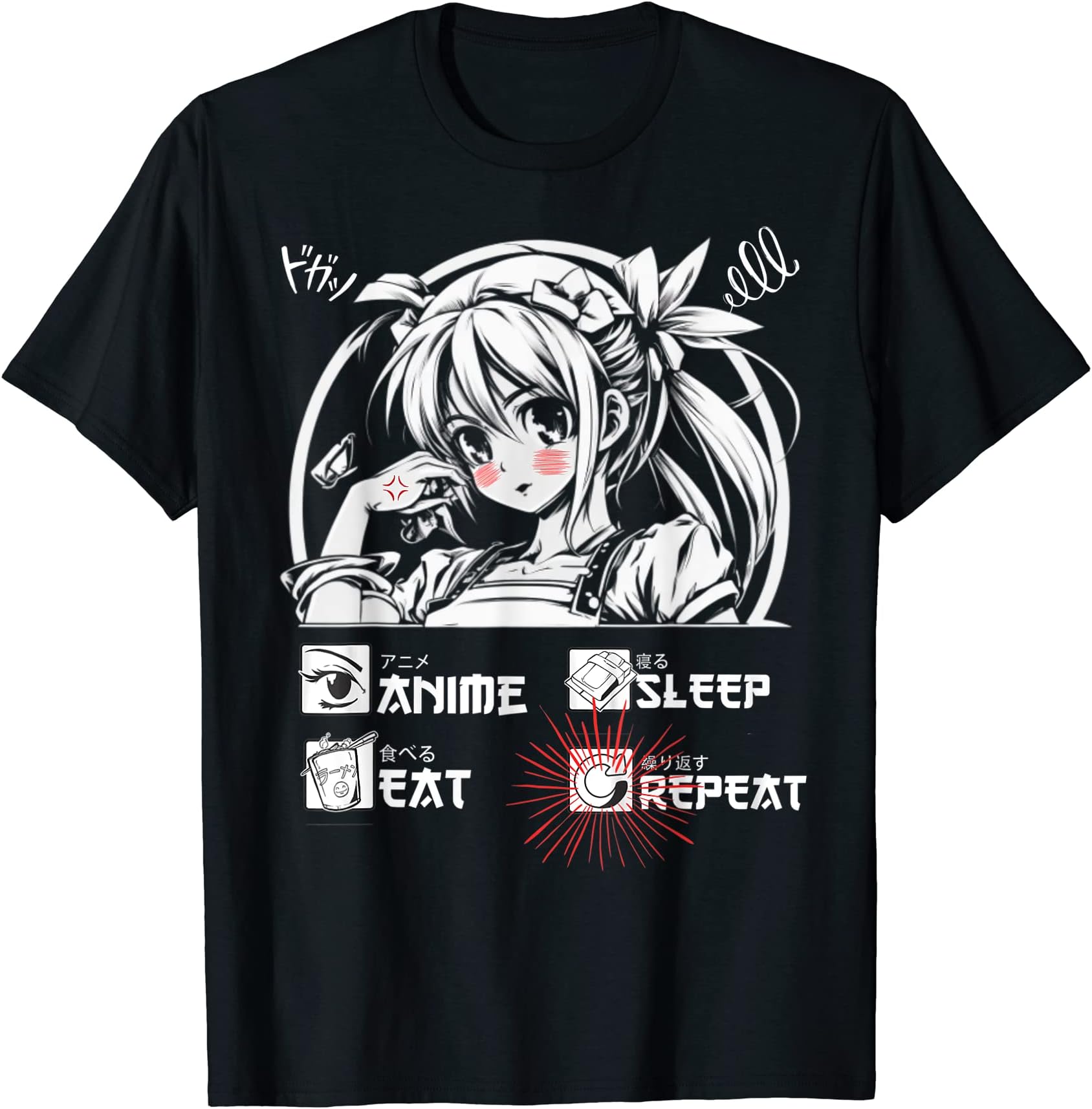 Eat Sleep Anime Repeat Kawaii Otaku Manga Japan Fan Kanji T-Shirt