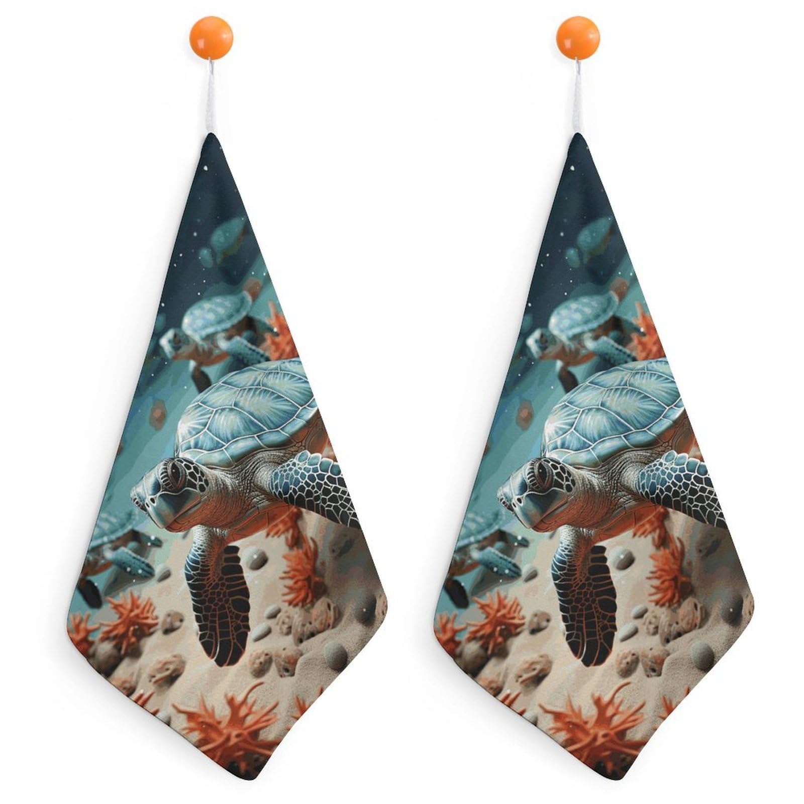 LDGSUPH Turtle Starfish Hand Towels Fashion Hand Face Towel with Hanging Strap Absorbent Soft Decorative Towel Fade Resistant Cozy Face Cloths for Kitchen Gym Bathroom Towels 2PCS