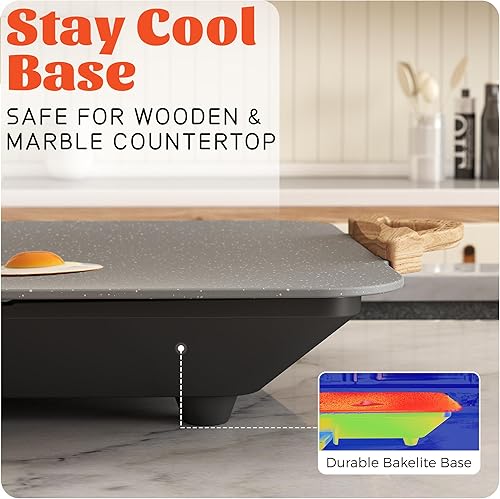 Miniatura 6 de BBQ Masters - Plancha eléctrica de 12 x 20 pulgadas, calentamiento rápido y uniforme de 1700 W, antiadherente de granito ILAG, superficie de cocción