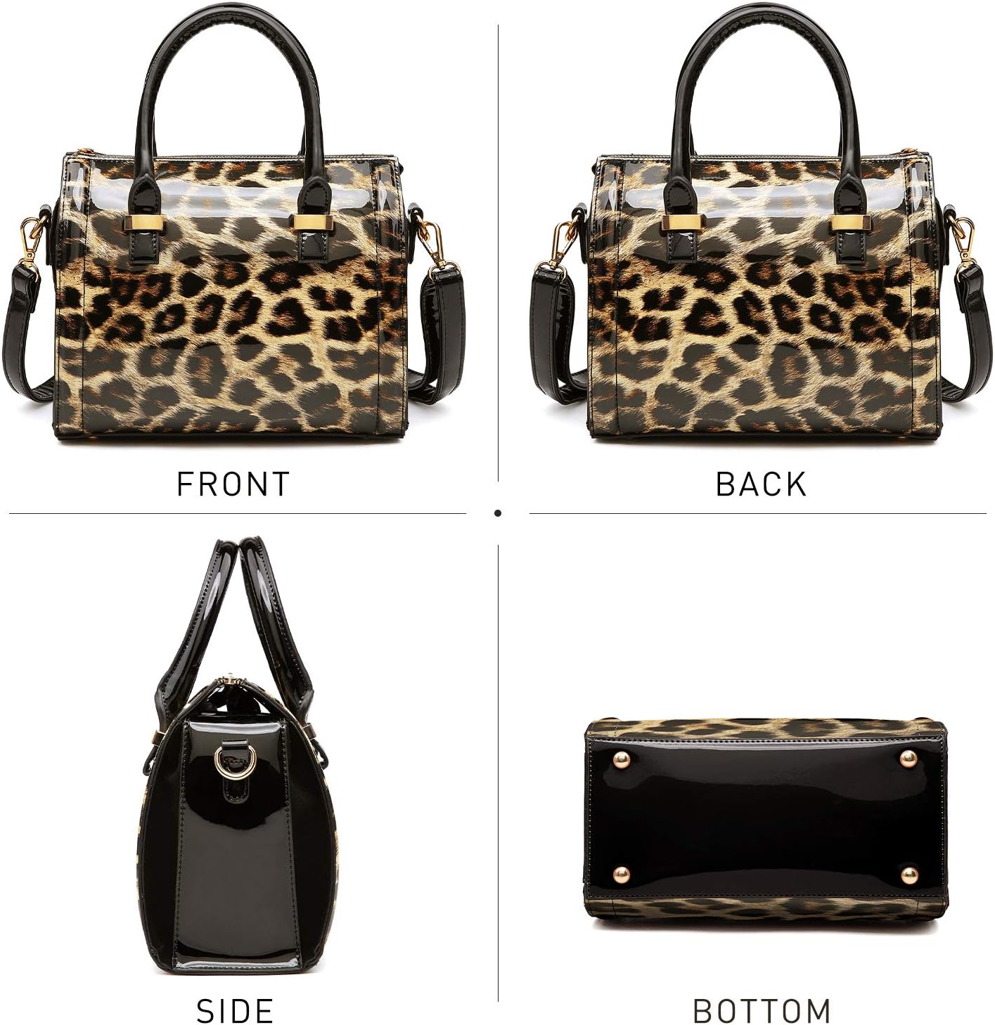 Shiny Patent Faux Leather Handbags Barrel Top Handle Purse Satchel Bag Shoulder Bag for Women - Image 3